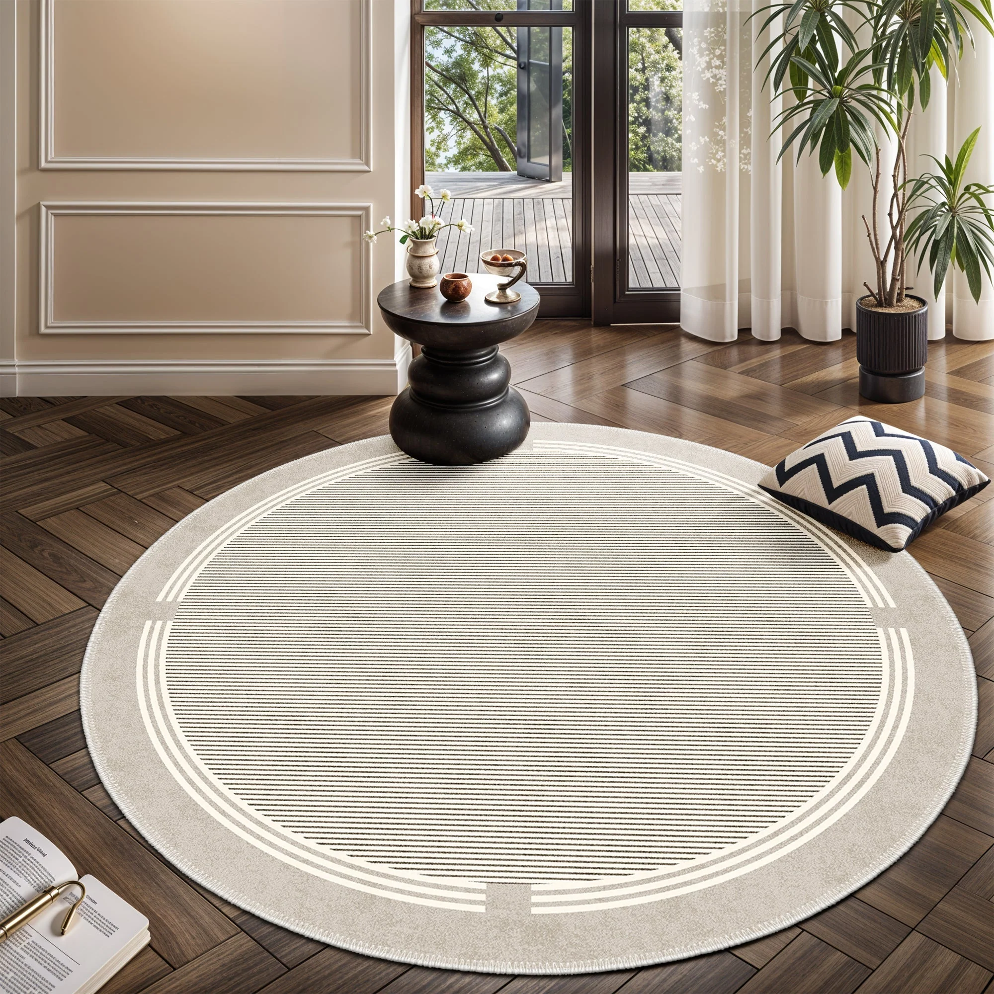 Beige Modern Pattern Machine Washable Cotton Area Rug - Image 6