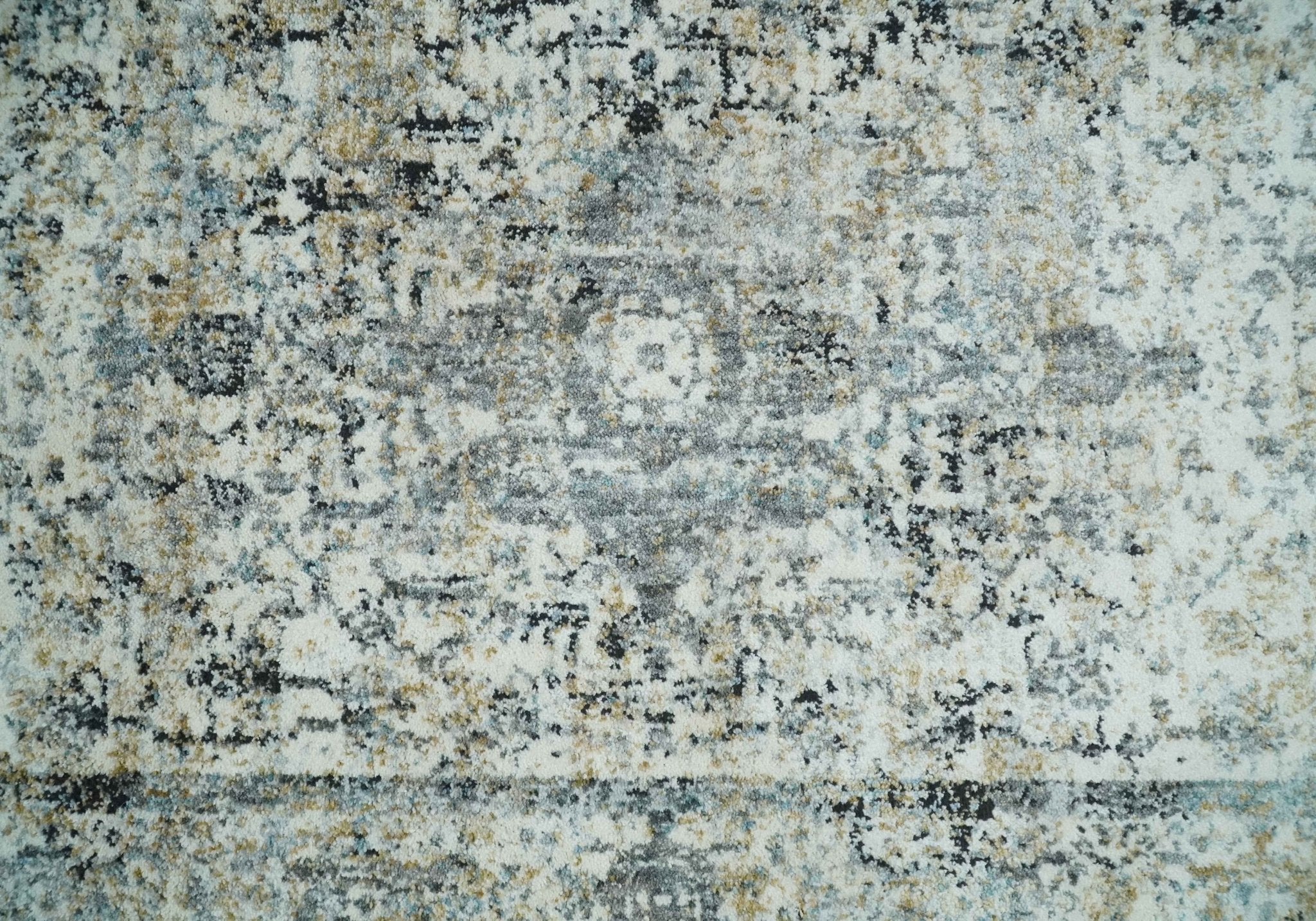 Beige, Olive and Gray and Black Antique Finish, Vintage look, Art Silk Area Rug, Living Room Rug | TRDMM7 - Image 5