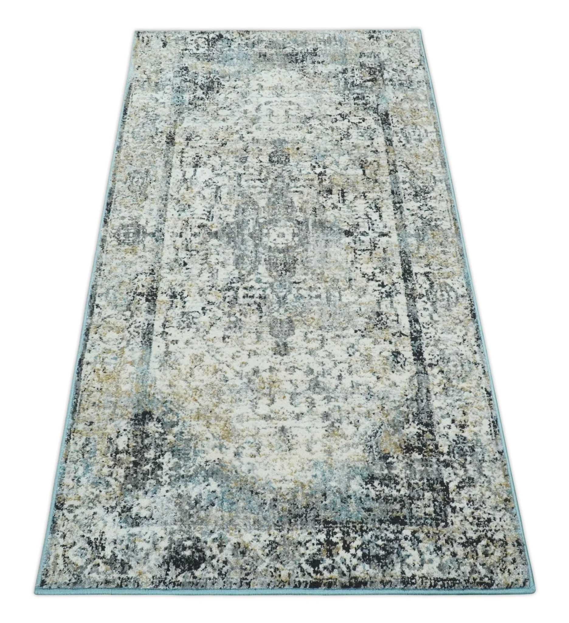 Beige, Olive and Gray and Black Antique Finish, Vintage look, Art Silk Area Rug, Living Room Rug | TRDMM7 - Image 7