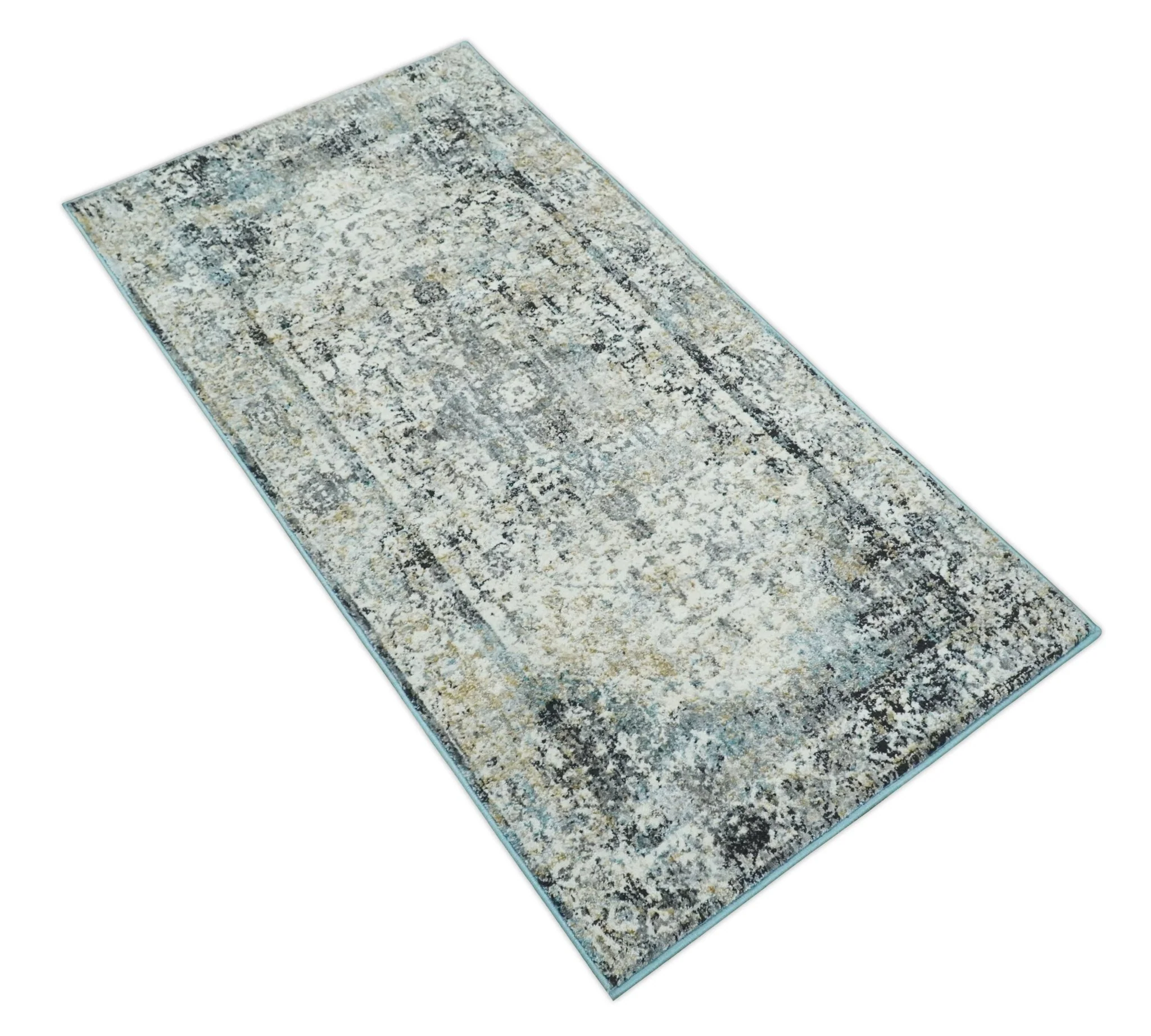 Beige, Olive and Gray and Black Antique Finish, Vintage look, Art Silk Area Rug, Living Room Rug | TRDMM7 - Image 8