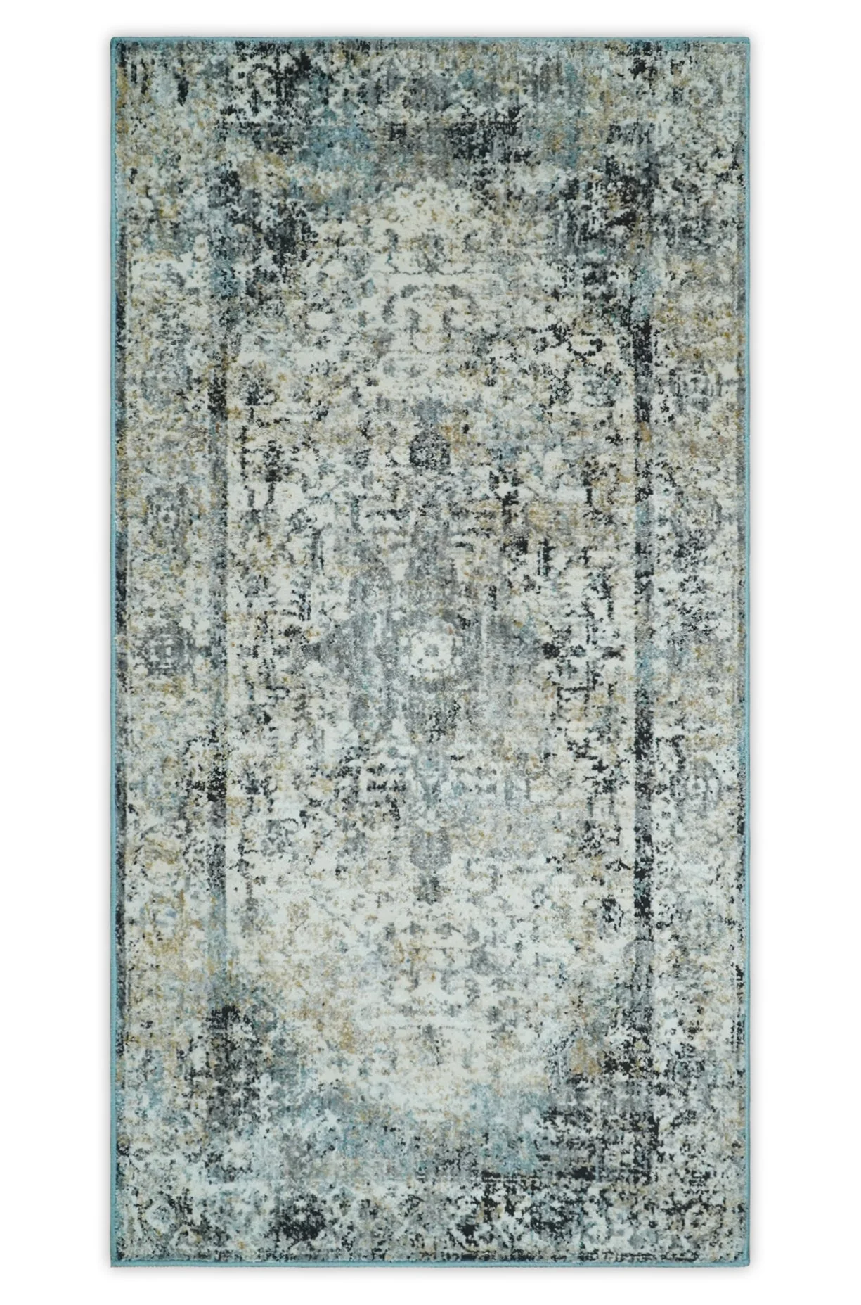 Beige, Olive and Gray and Black Antique Finish, Vintage look, Art Silk Area Rug, Living Room Rug | TRDMM7 - Image 9