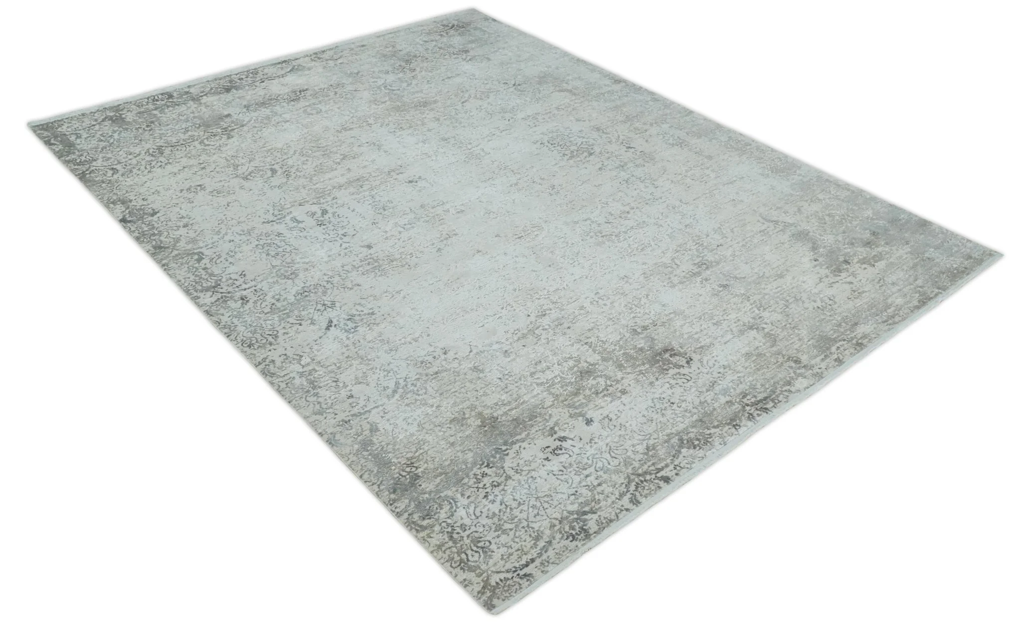 3x5 Beige, Brown and Silver Antique Finish Silk Area Rug - Image 10