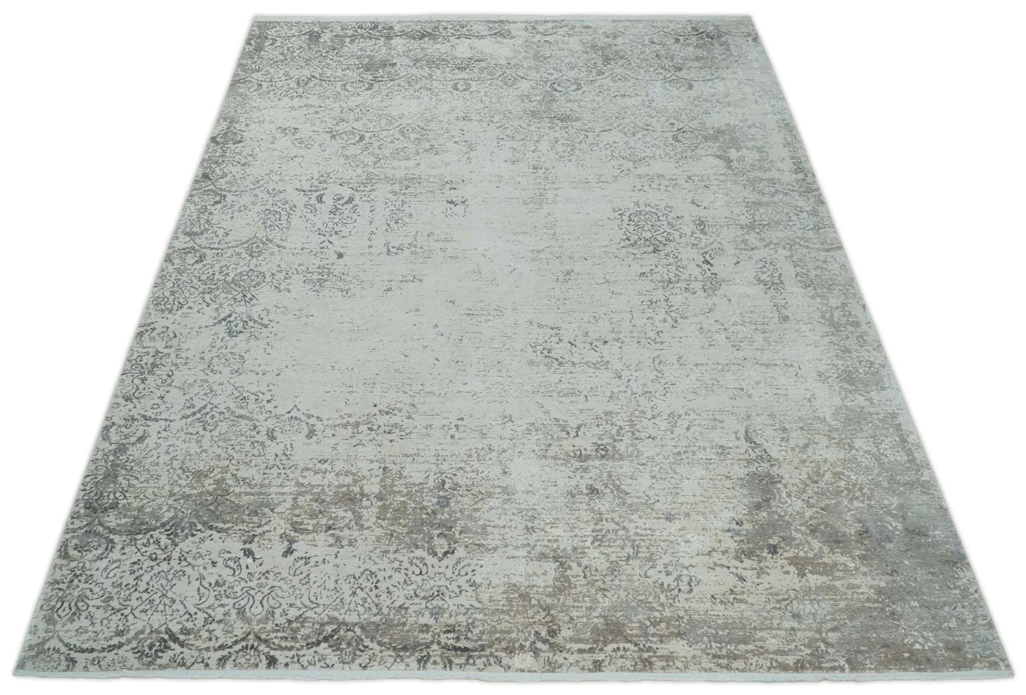 3x5 Beige, Brown and Silver Antique Finish Silk Area Rug - Image 11