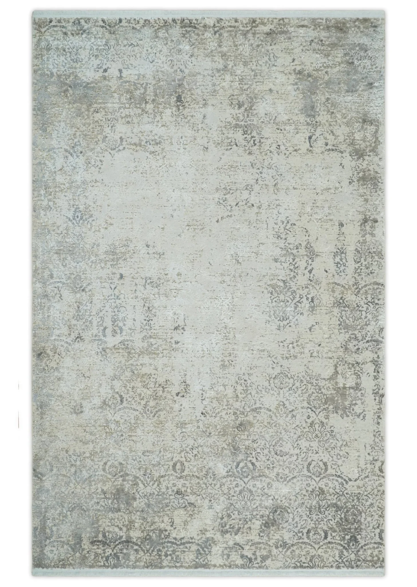 3x5 Beige, Brown and Silver Antique Finish Silk Area Rug - Image 13