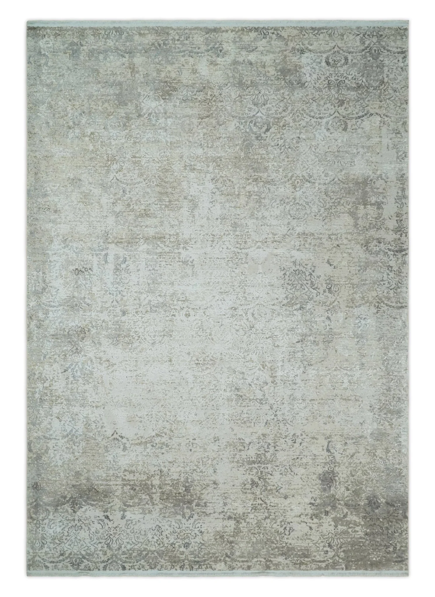3x5 Beige, Brown and Silver Antique Finish Silk Area Rug - Image 14