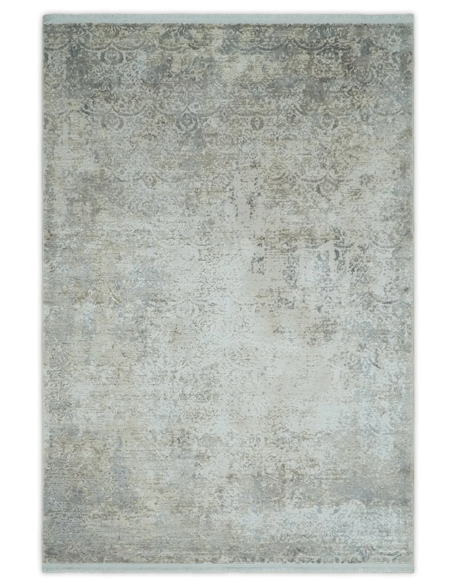 3x5 Beige, Brown and Silver Antique Finish Silk Area Rug - Image 16