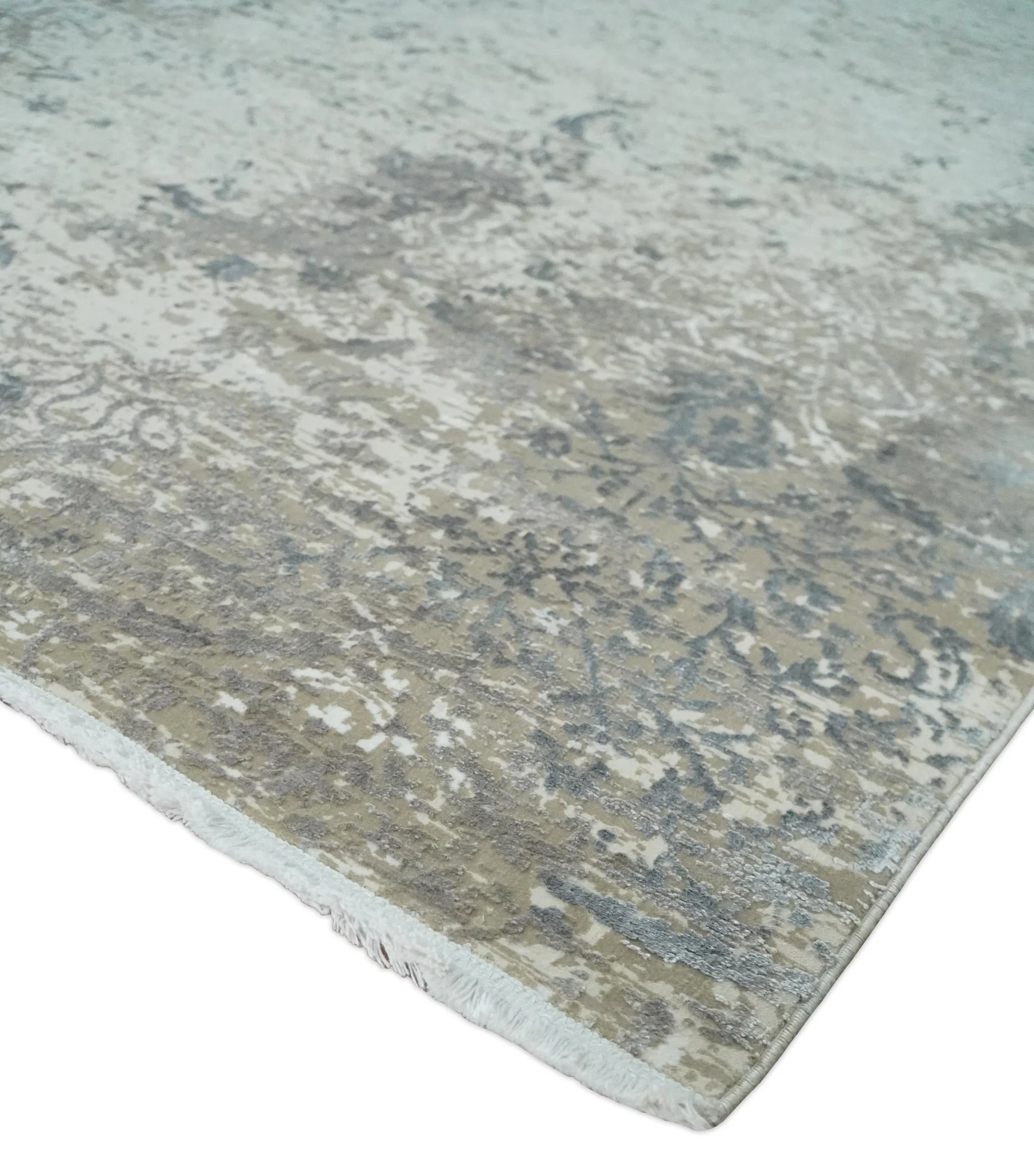 3x5 Beige, Brown and Silver Antique Finish Silk Area Rug - Image 5
