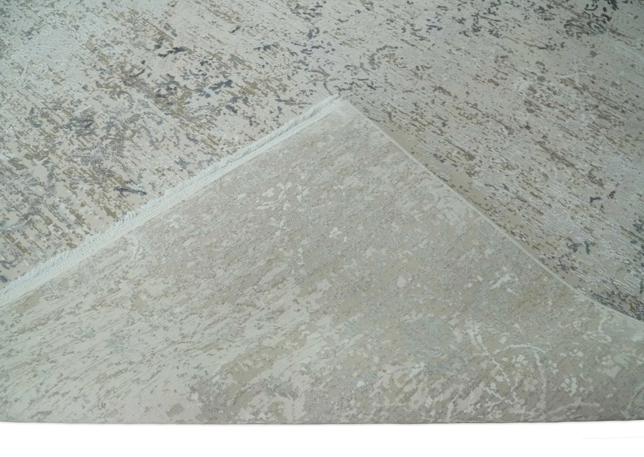 3x5 Beige, Brown and Silver Antique Finish Silk Area Rug - Image 7