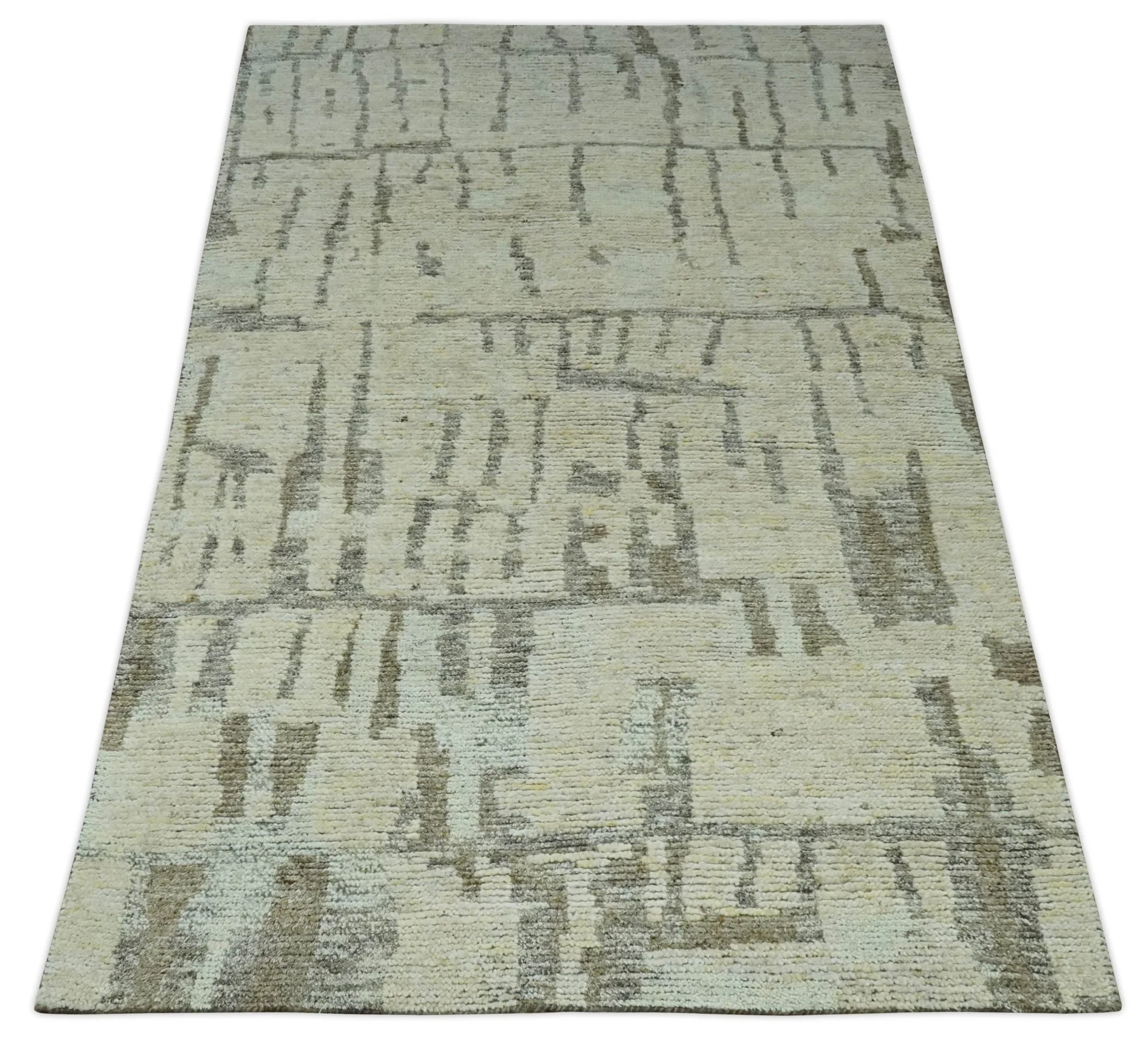 Custom Made Beige, Olive and Gray Hand Knotted Modern Abstract wool Area Rug - Image 10
