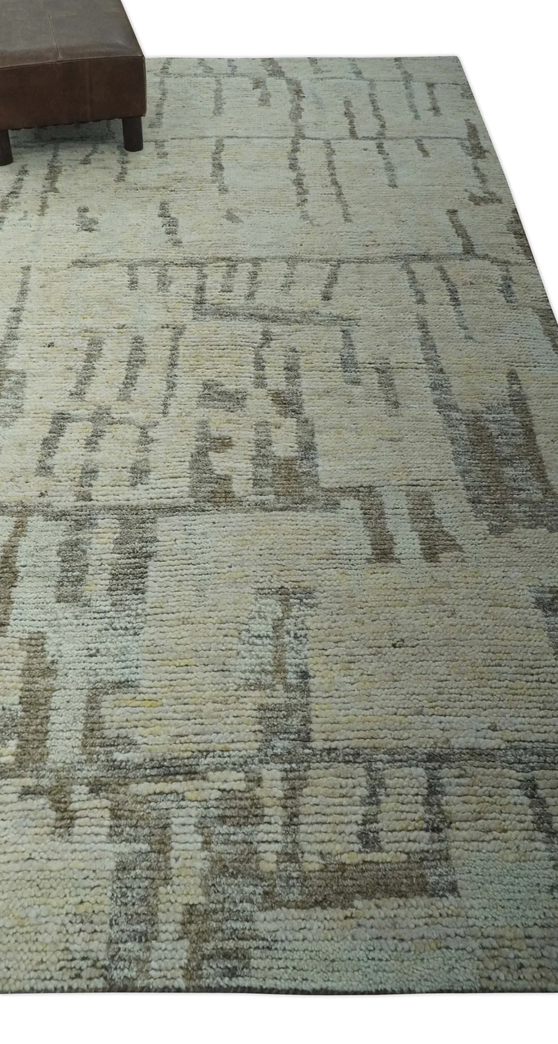 Custom Made Beige, Olive and Gray Hand Knotted Modern Abstract wool Area Rug - Image 4
