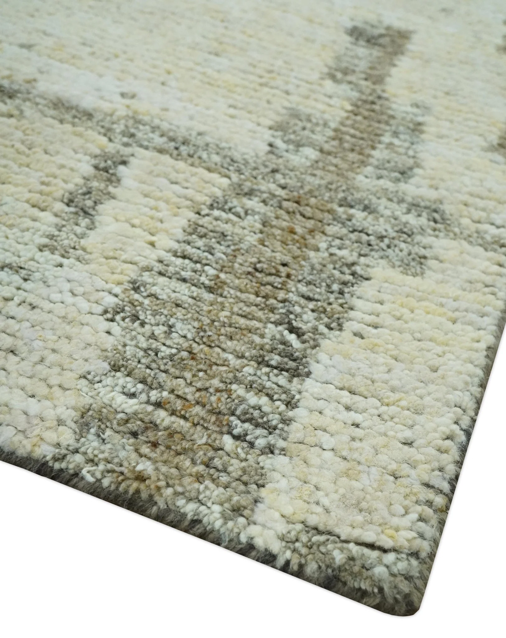 Custom Made Beige, Olive and Gray Hand Knotted Modern Abstract wool Area Rug - Image 6