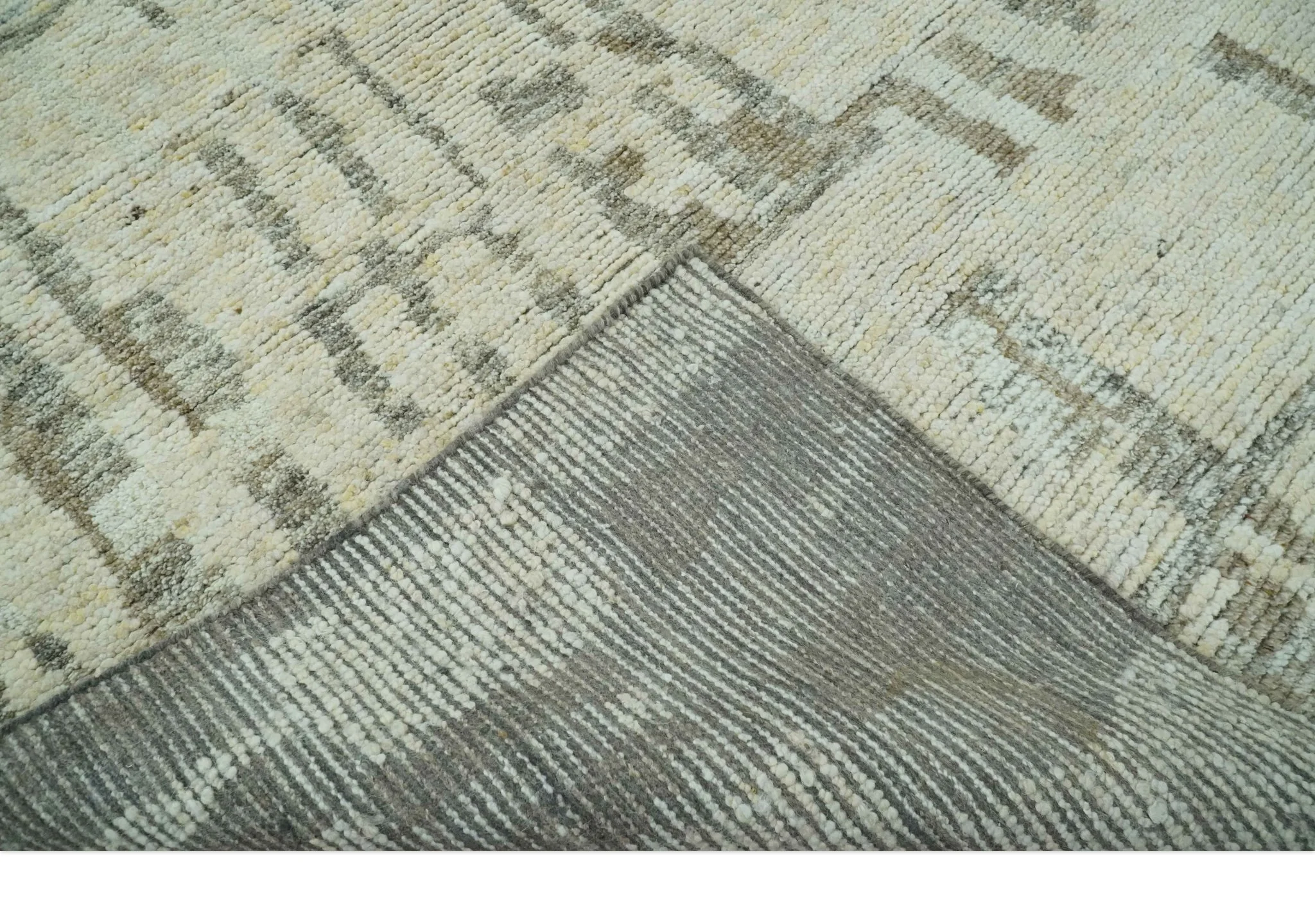Custom Made Beige, Olive and Gray Hand Knotted Modern Abstract wool Area Rug - Image 8