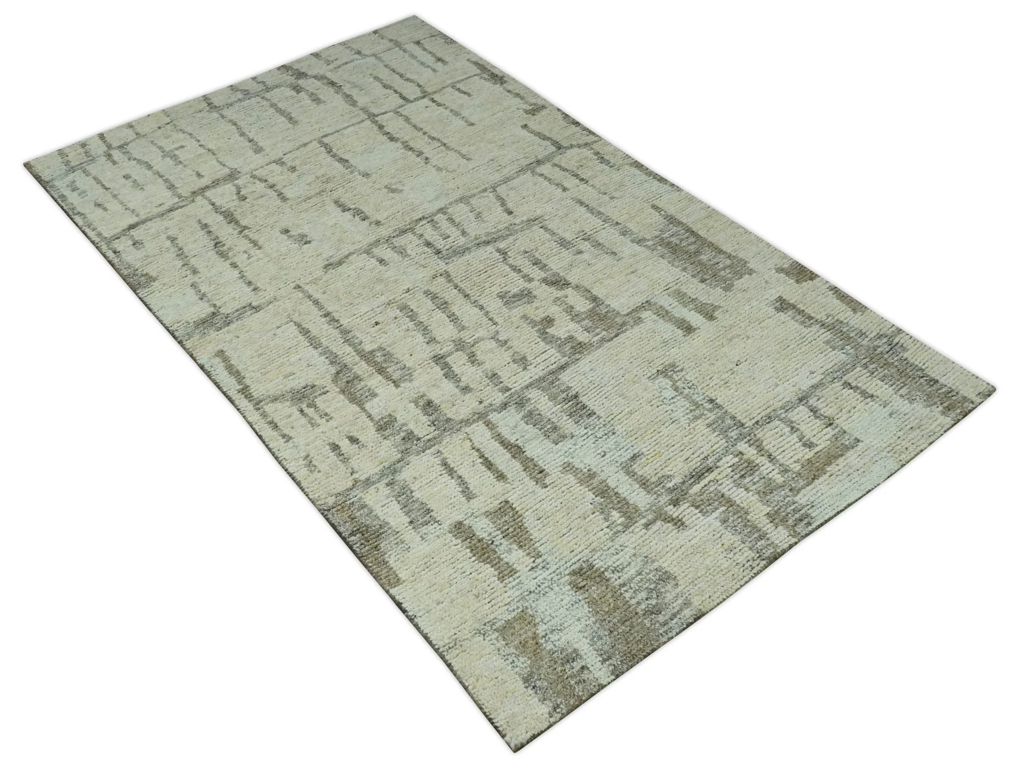Custom Made Beige, Olive and Gray Hand Knotted Modern Abstract wool Area Rug - Image 9