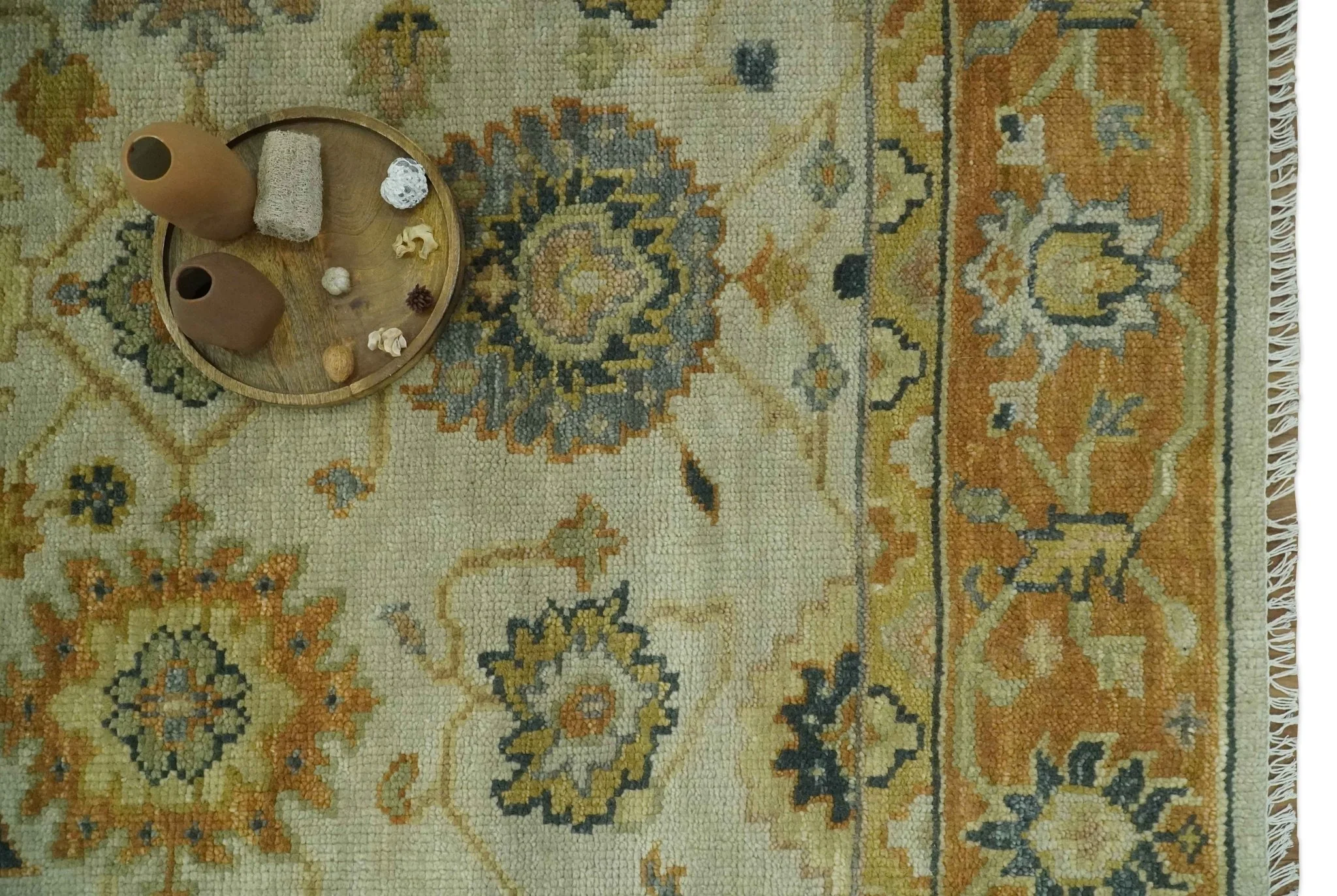 Beige and Gold 8x10 Traditional Oriental Oushak wool Rug - Image 12