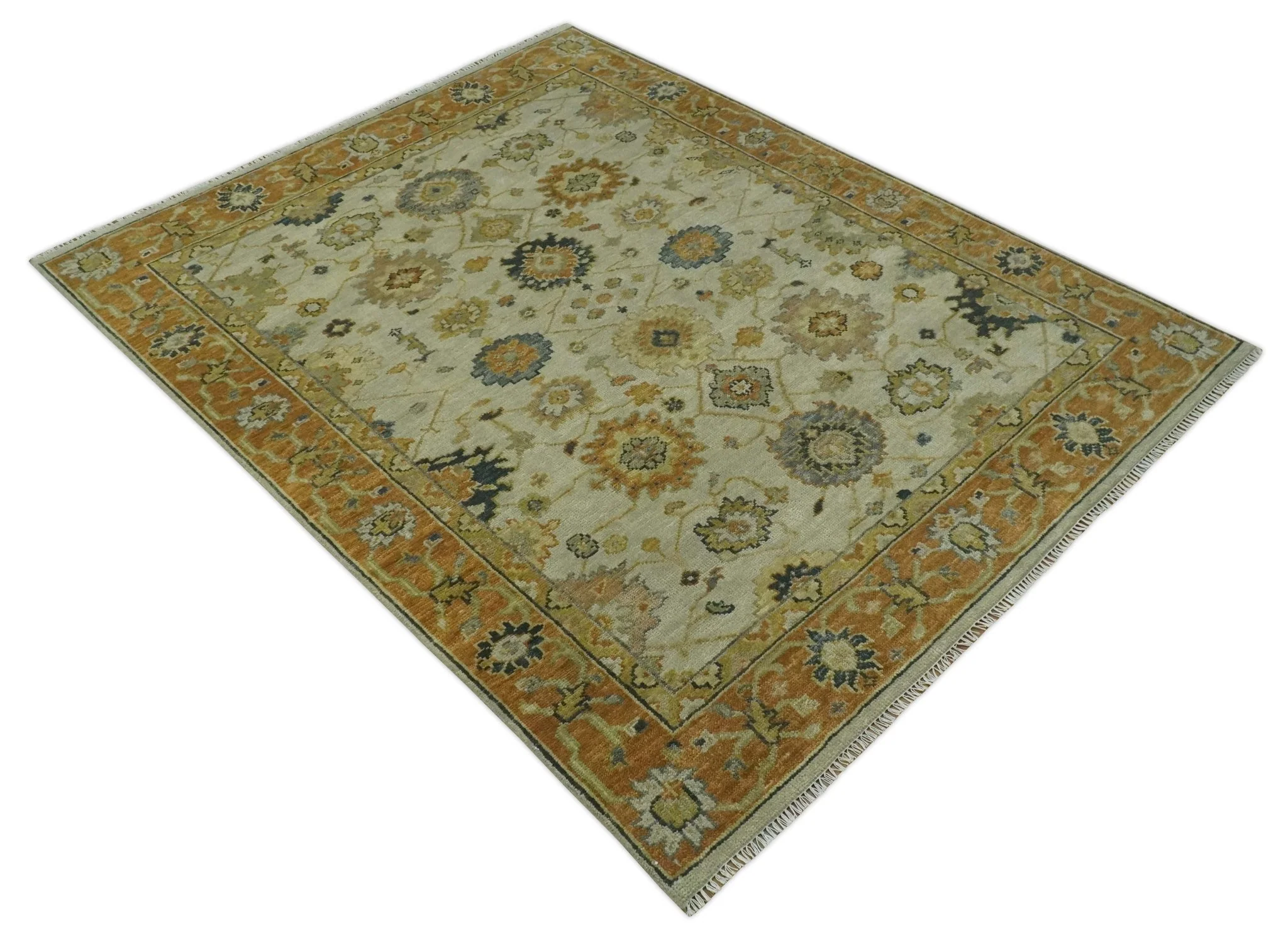 Beige and Gold 8x10 Traditional Oriental Oushak wool Rug - Image 9