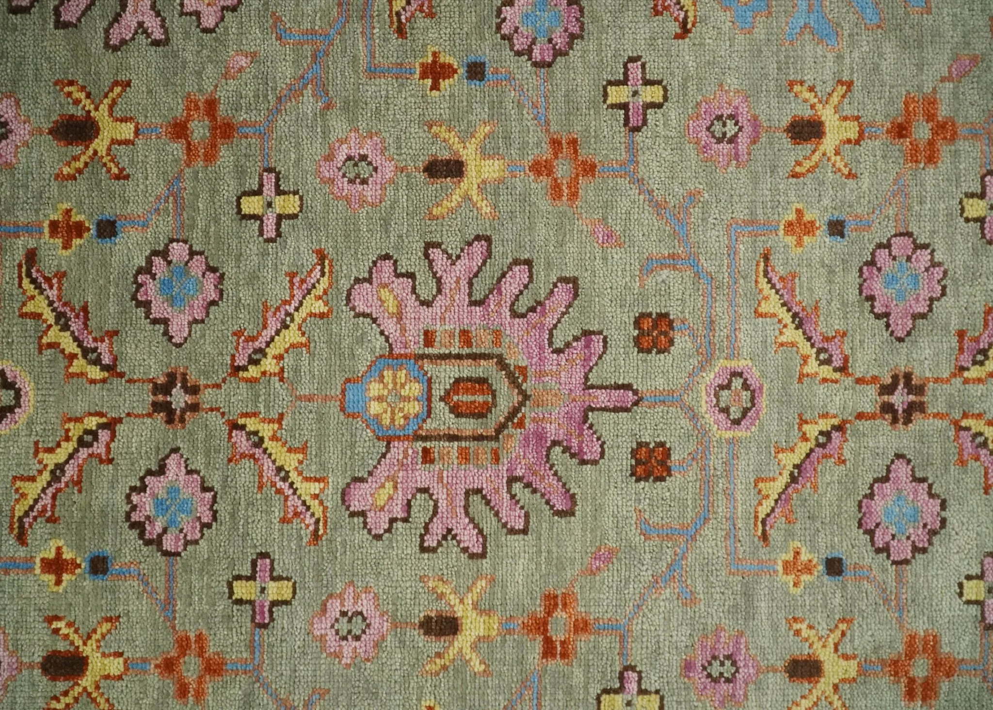 Vintage Style Beige, Rust, Pink and Blue Hand Knotted Traditional Oushak Multi Size wool Area Rug - Image 10
