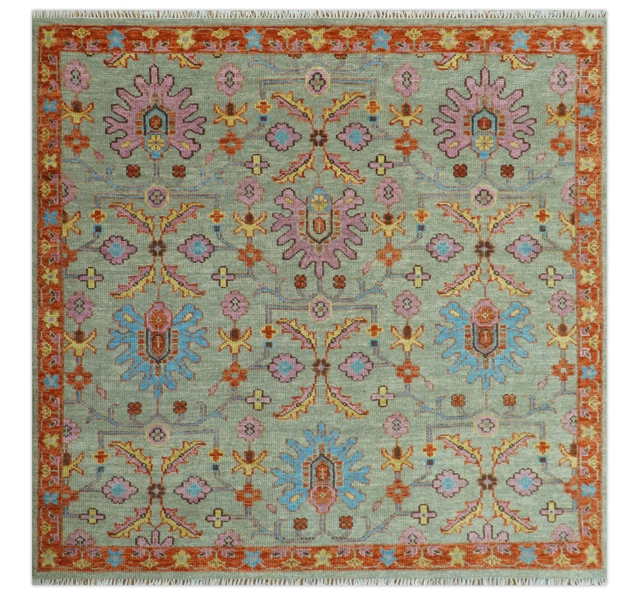 Vintage Style Beige, Rust, Pink and Blue Hand Knotted Traditional Oushak Multi Size wool Area Rug - Image 13
