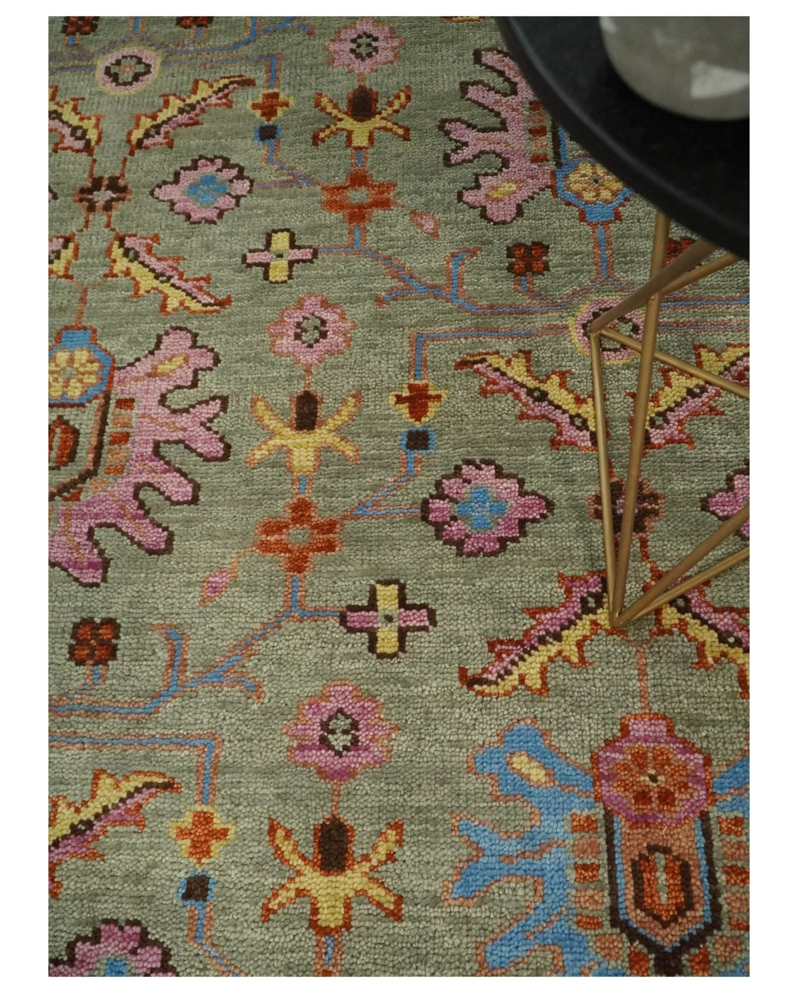 Vintage Style Beige, Rust, Pink and Blue Hand Knotted Traditional Oushak Multi Size wool Area Rug - Image 2