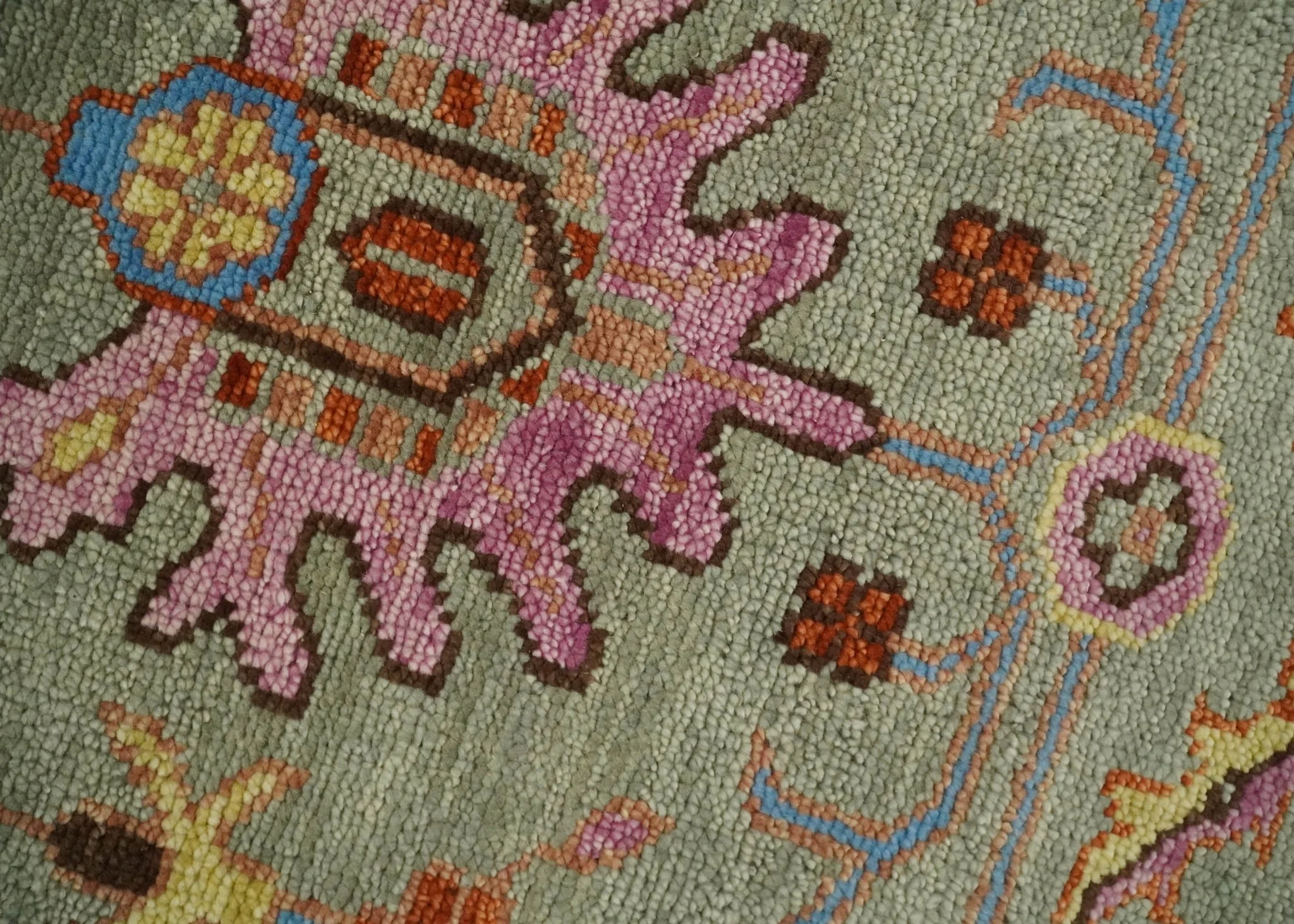 Vintage Style Beige, Rust, Pink and Blue Hand Knotted Traditional Oushak Multi Size wool Area Rug - Image 4