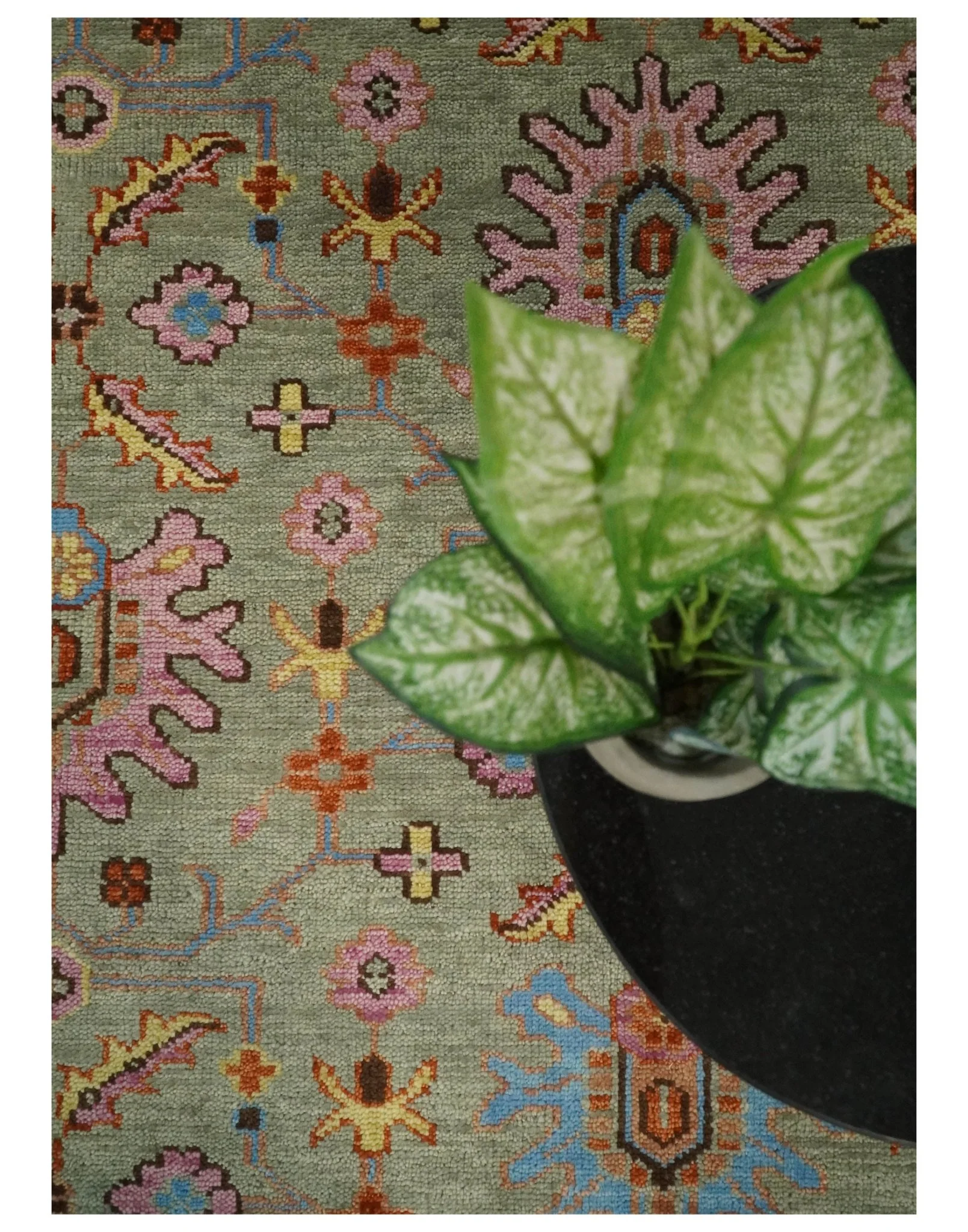 Vintage Style Beige, Rust, Pink and Blue Hand Knotted Traditional Oushak Multi Size wool Area Rug - Image 6