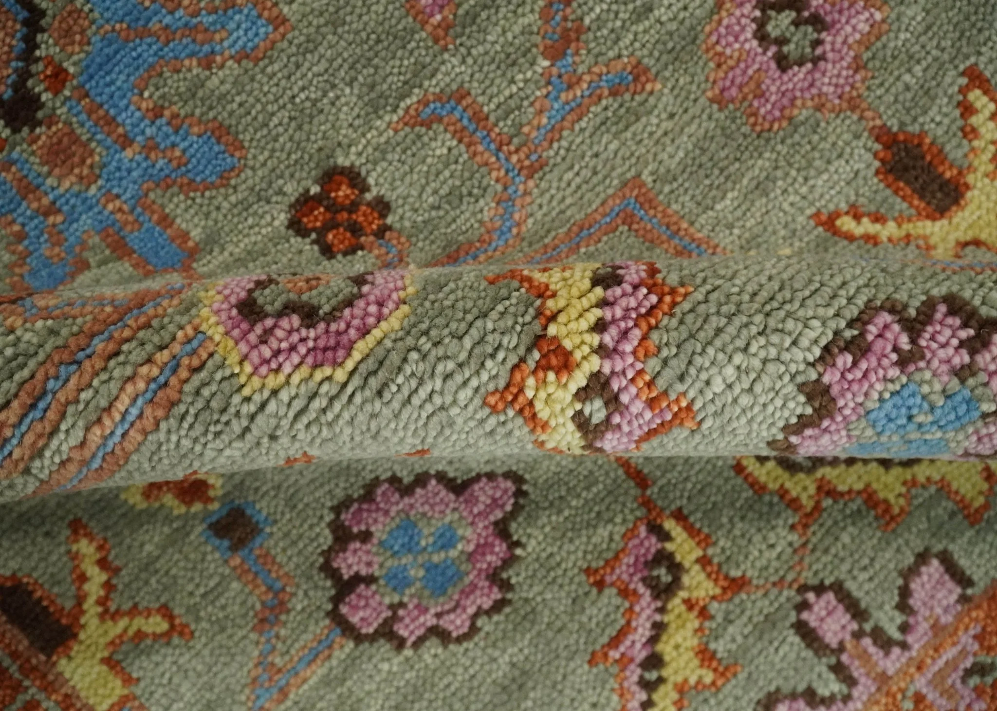 Vintage Style Beige, Rust, Pink and Blue Hand Knotted Traditional Oushak Multi Size wool Area Rug - Image 7