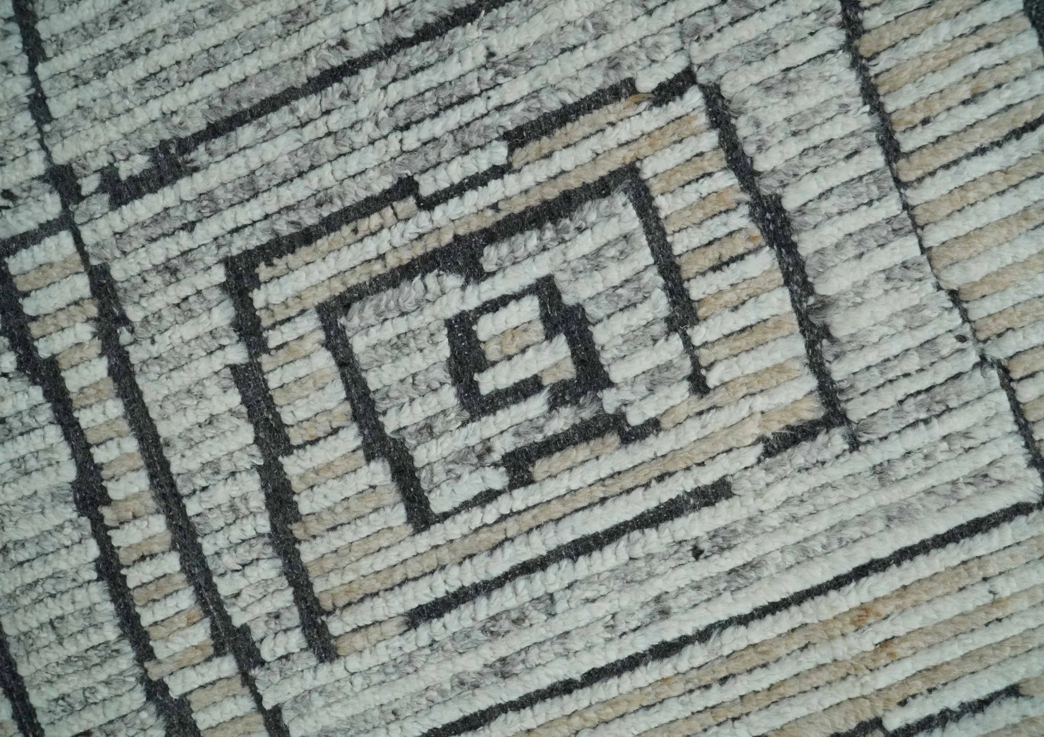 8x10 Contemporary Stripes pattern Beige, Silver and Charcoal Hand knotted wool Area Rug - Image 4
