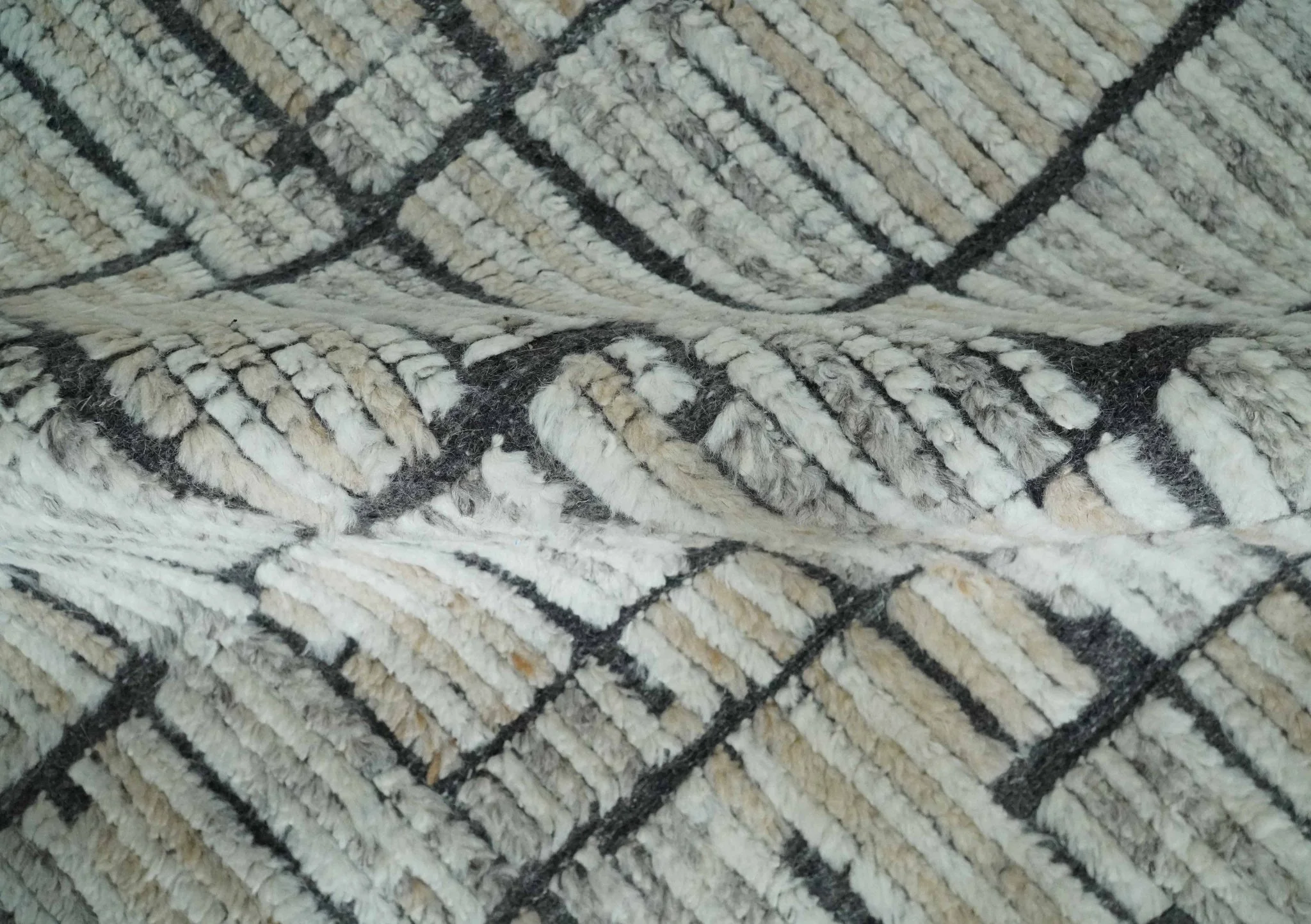 8x10 Contemporary Stripes pattern Beige, Silver and Charcoal Hand knotted wool Area Rug - Image 6