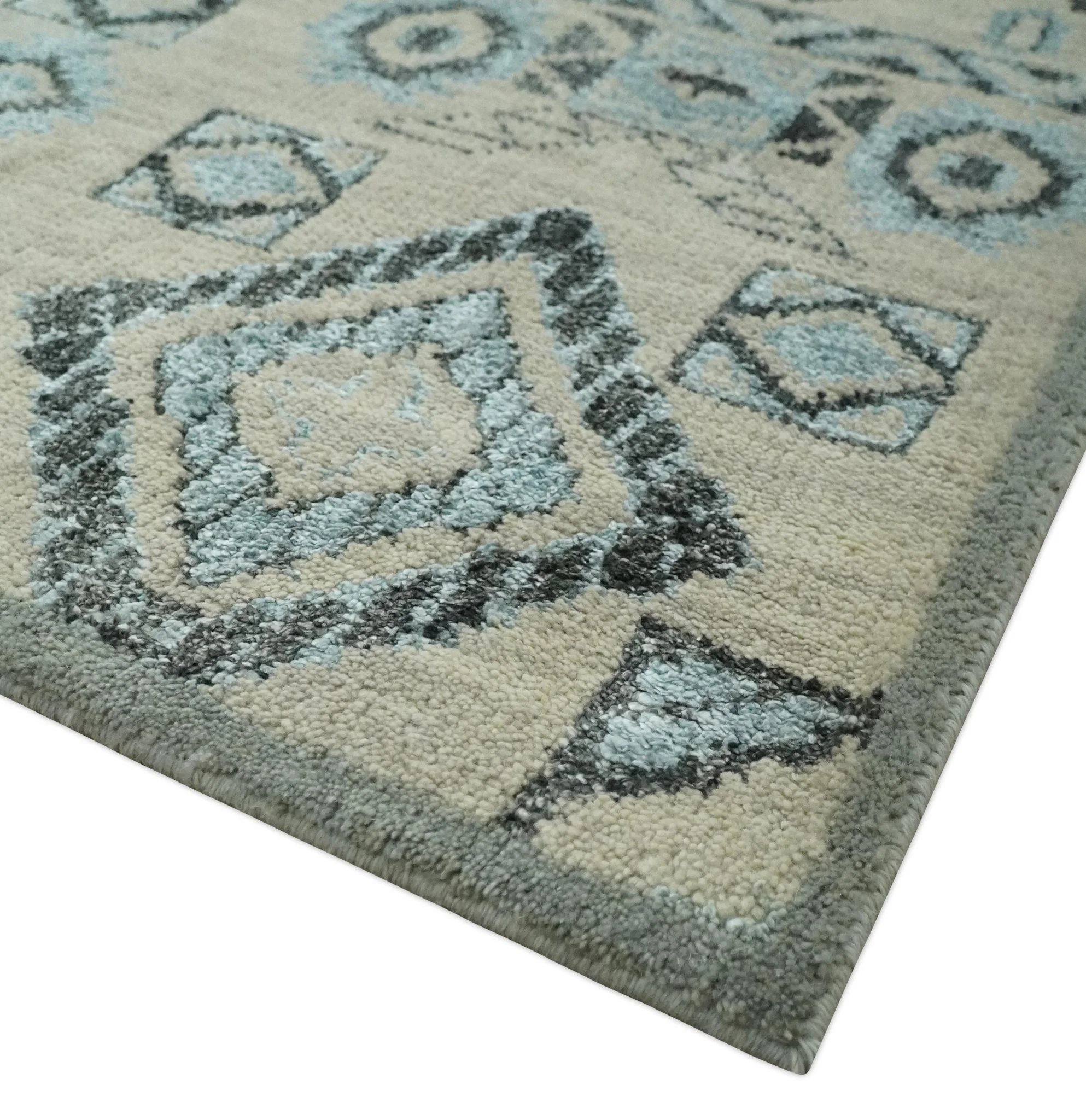 Beige, Silver and Charcoal Hand Knotted Traditional Mamluk design 5x8 wool Area Rug - Image 5