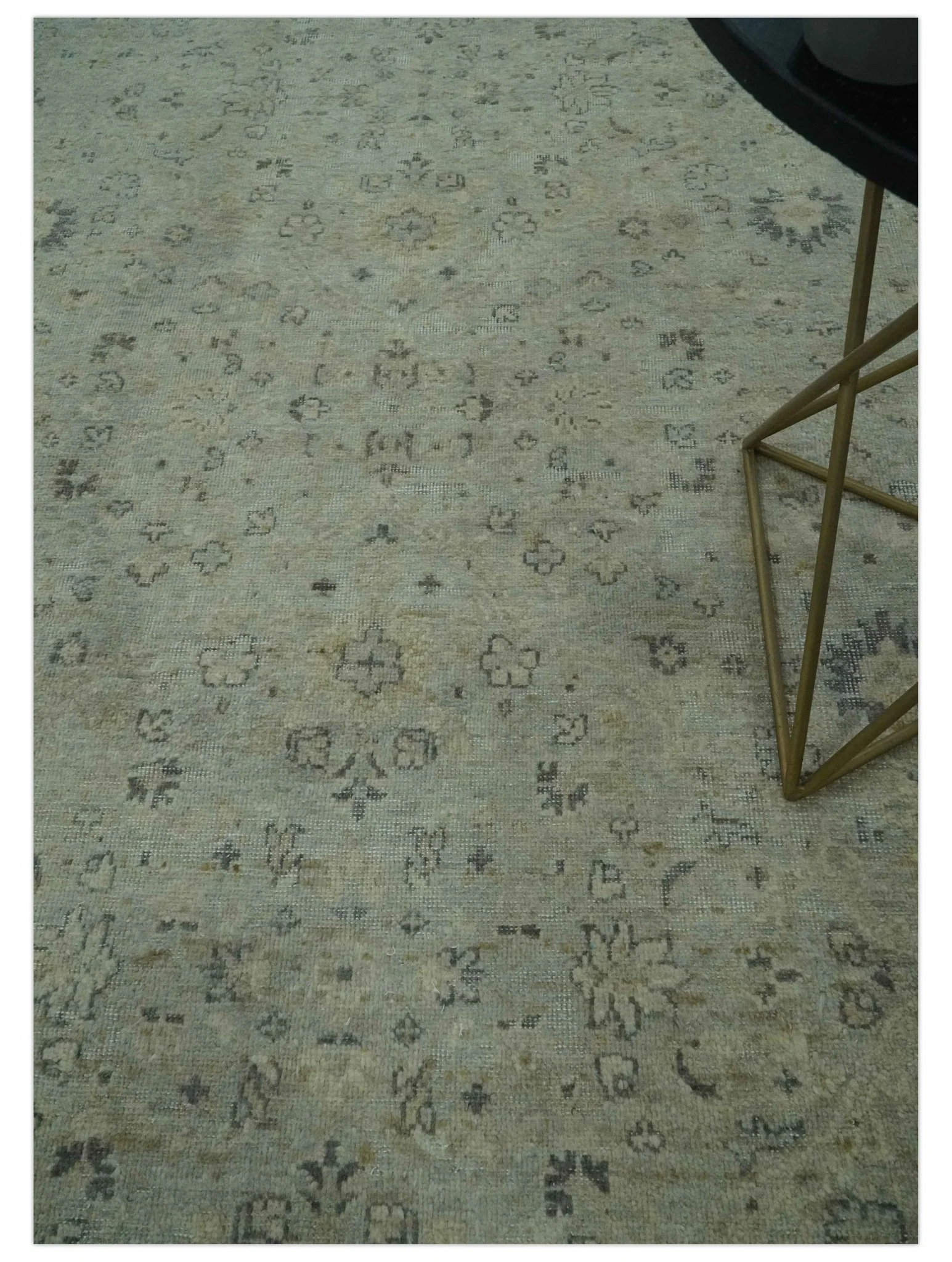 Custom Made Distress Finished Beige, Silver and Charcoal Traditional Wool Rug - Image 2