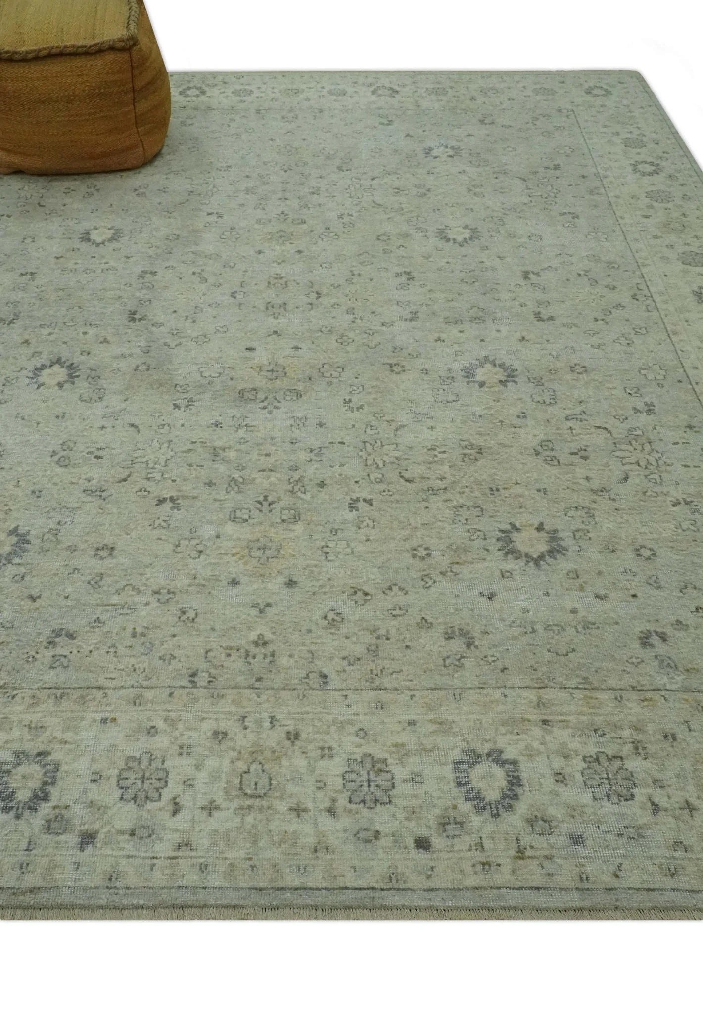 Custom Made Distress Finished Beige, Silver and Charcoal Traditional Wool Rug - Image 3
