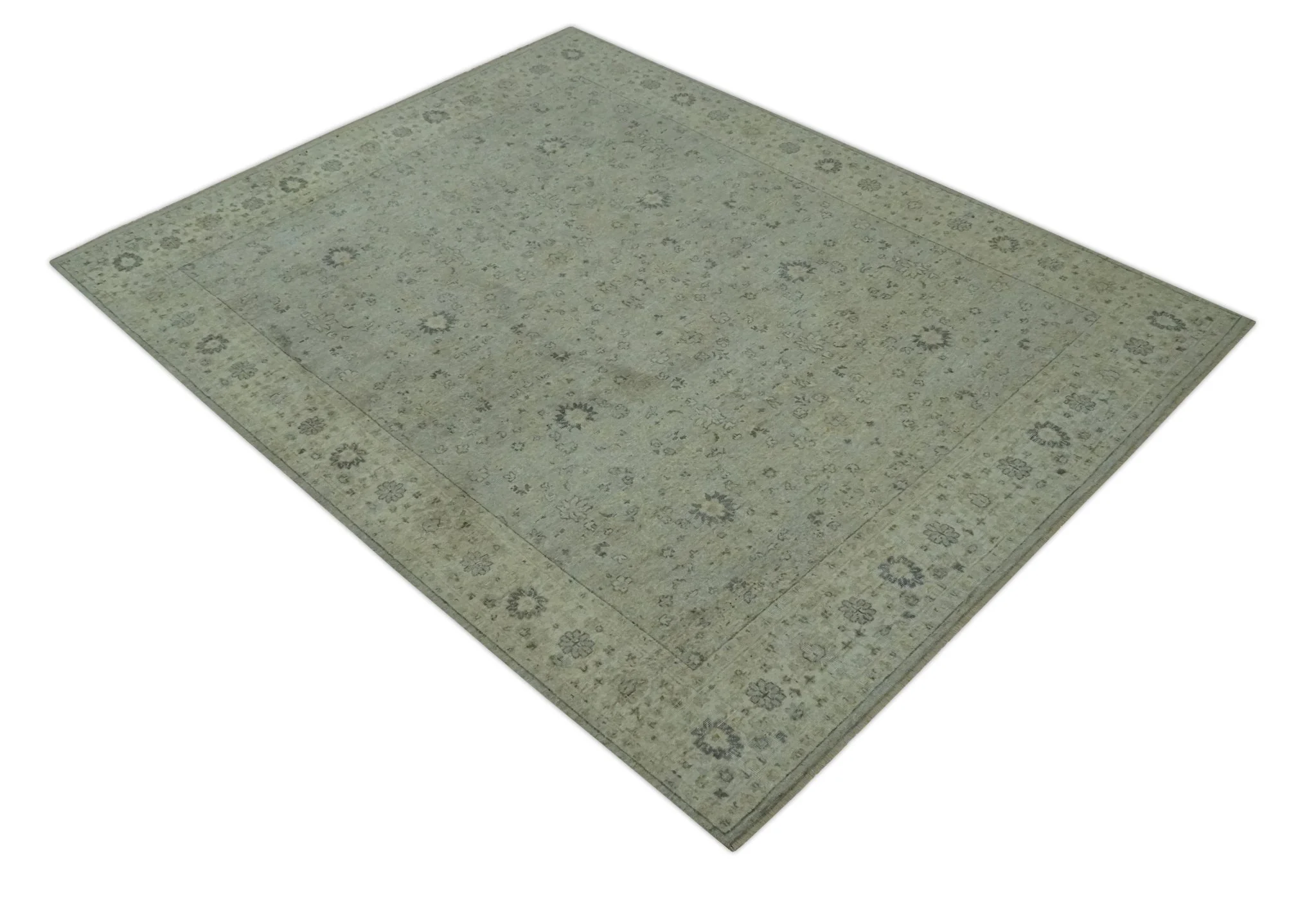 Distress Finished Beige, Silver and Charcoal 8x10 Traditional Wool Rug - Image 9