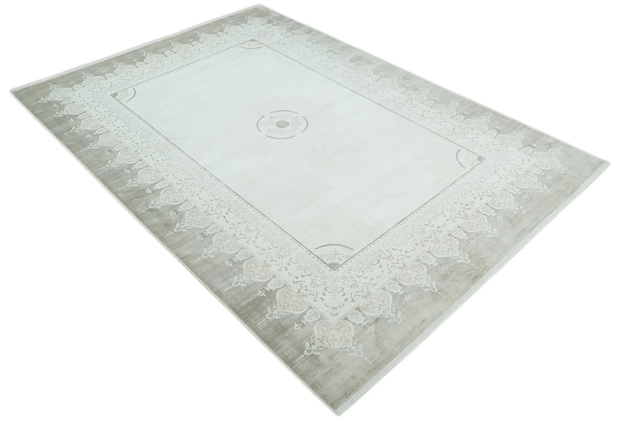 Brown, Beige and Ivory Antique Finish, Vintage look, Art Silk Area Rug, Living Room Rug | TRDMM2 - Image 10