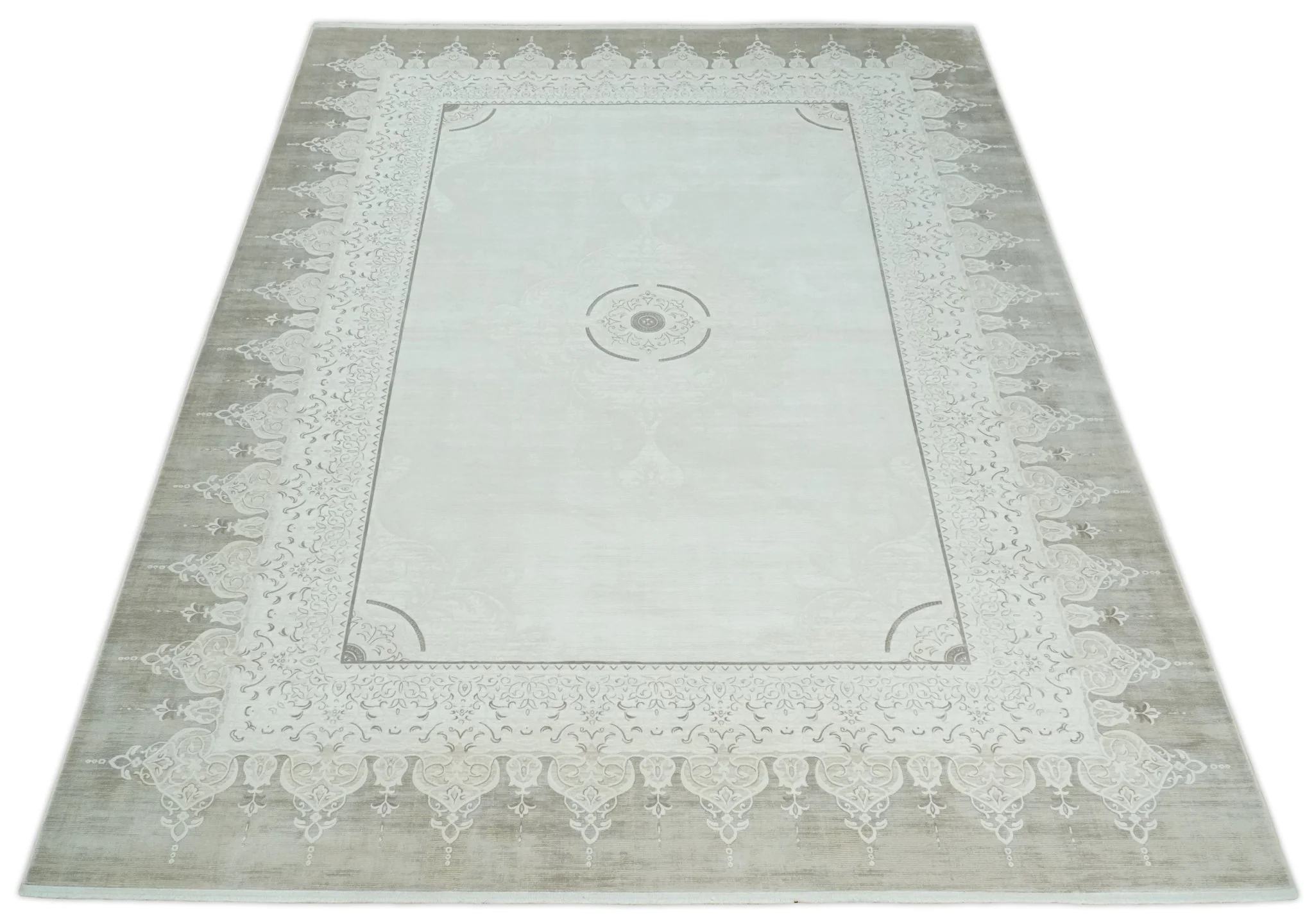 Brown, Beige and Ivory Antique Finish, Vintage look, Art Silk Area Rug, Living Room Rug | TRDMM2 - Image 11