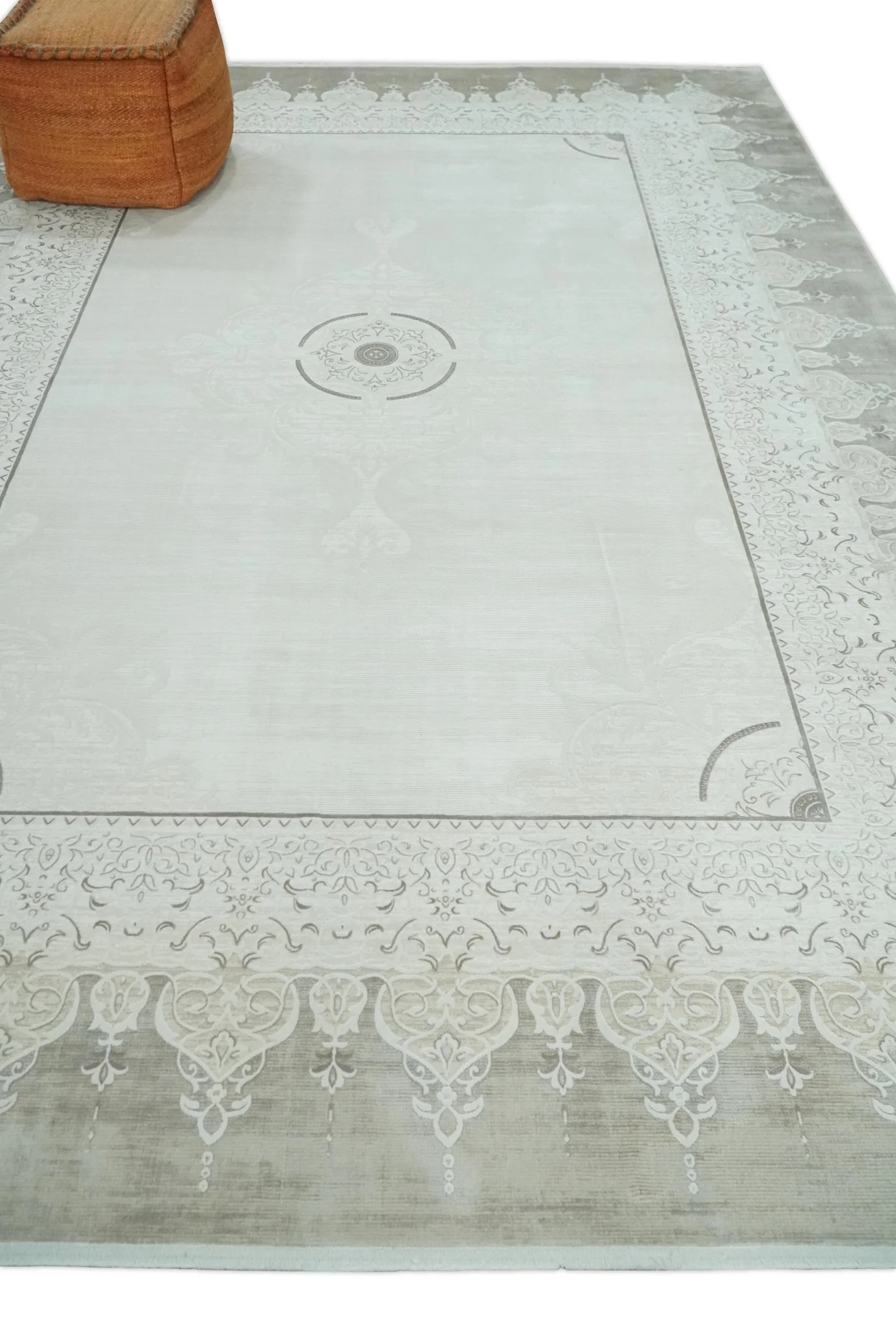 Brown, Beige and Ivory Antique Finish, Vintage look, Art Silk Area Rug, Living Room Rug | TRDMM2 - Image 3
