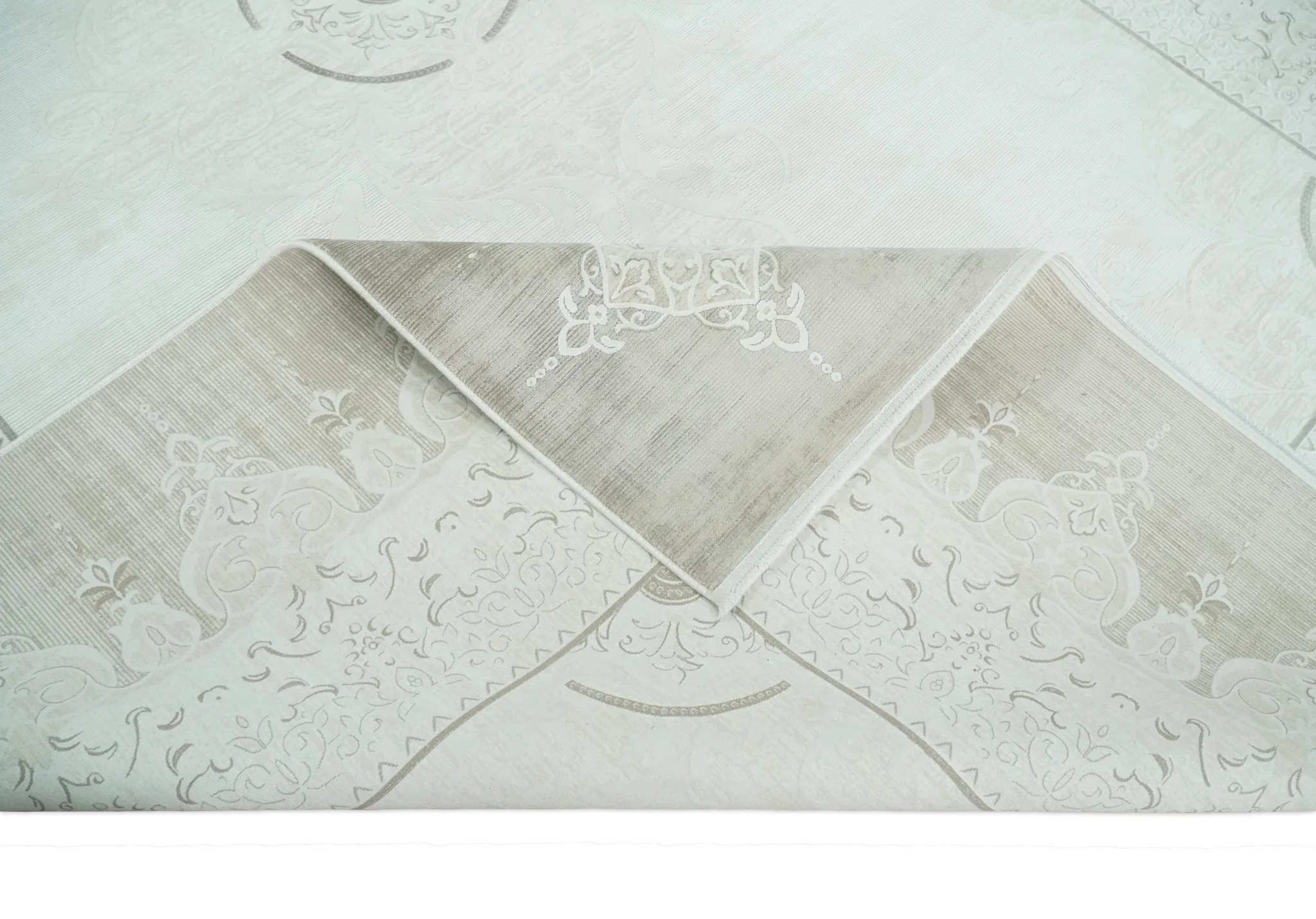 Brown, Beige and Ivory Antique Finish, Vintage look, Art Silk Area Rug, Living Room Rug | TRDMM2 - Image 7