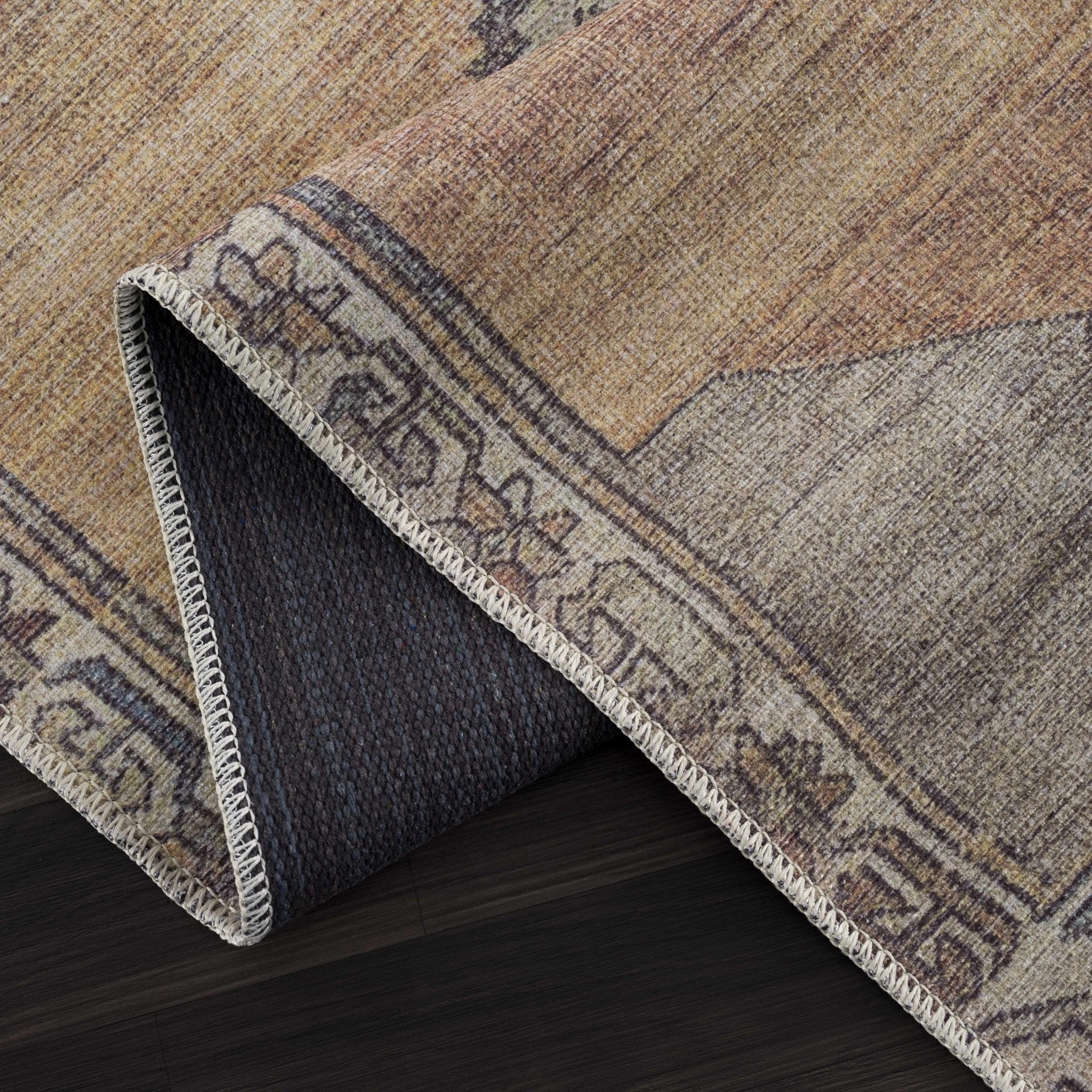 Tan, Beige and Charcoal Antique Style Traditional Machine Washable Area rug - Image 11