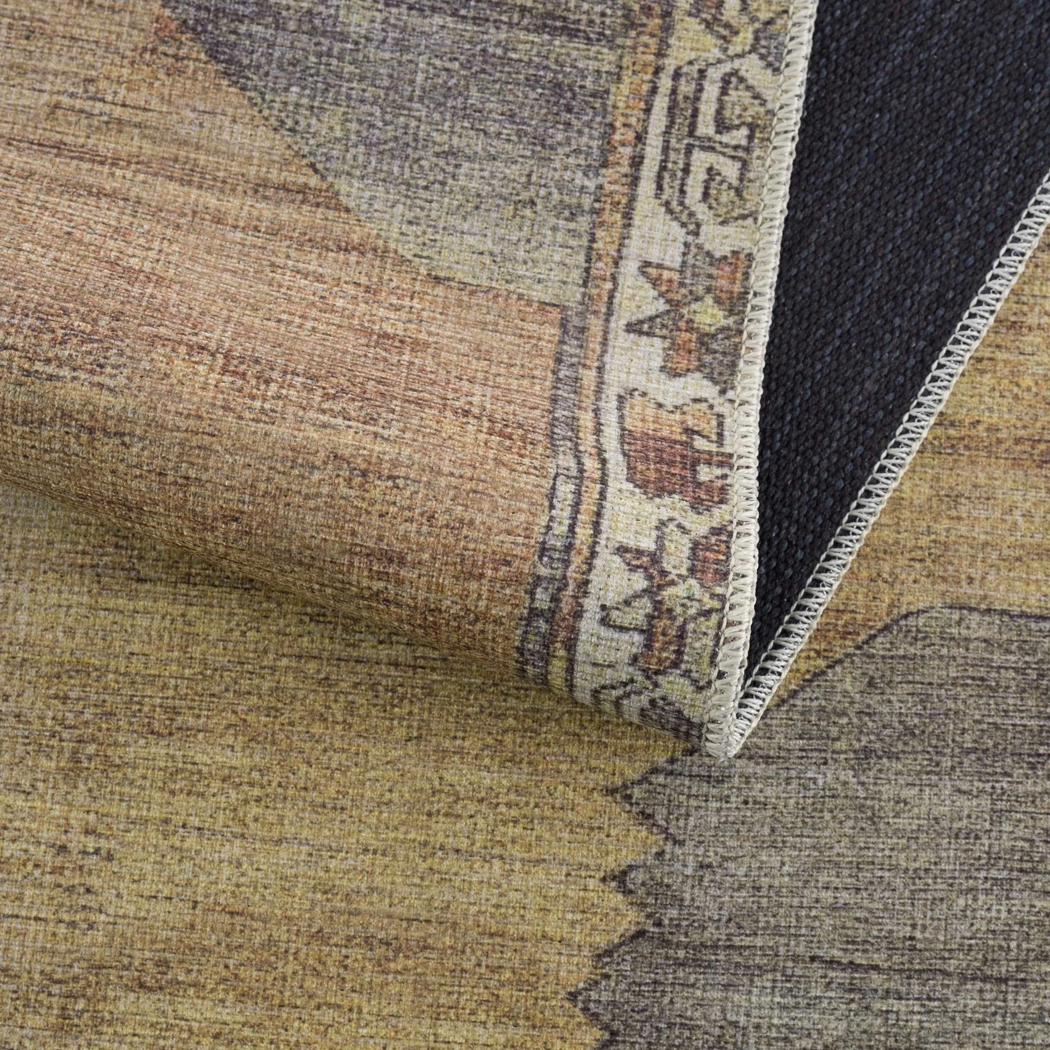 Tan, Beige and Charcoal Antique Style Traditional Machine Washable Area rug - Image 12