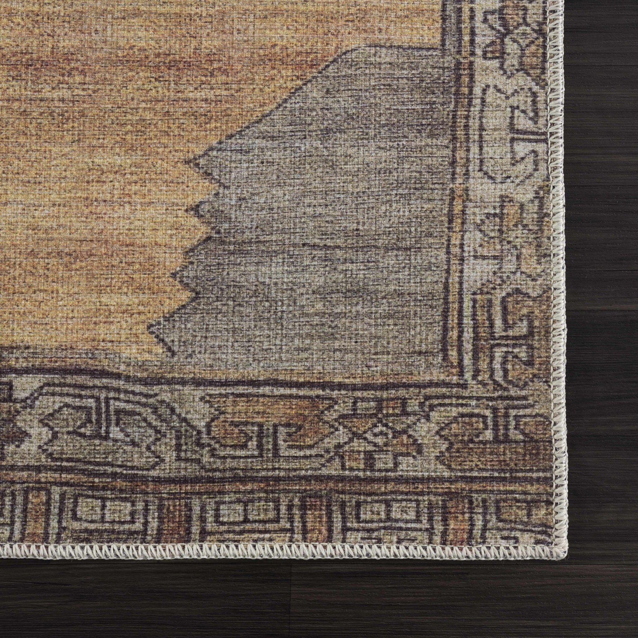 Tan, Beige and Charcoal Antique Style Traditional Machine Washable Area rug - Image 13