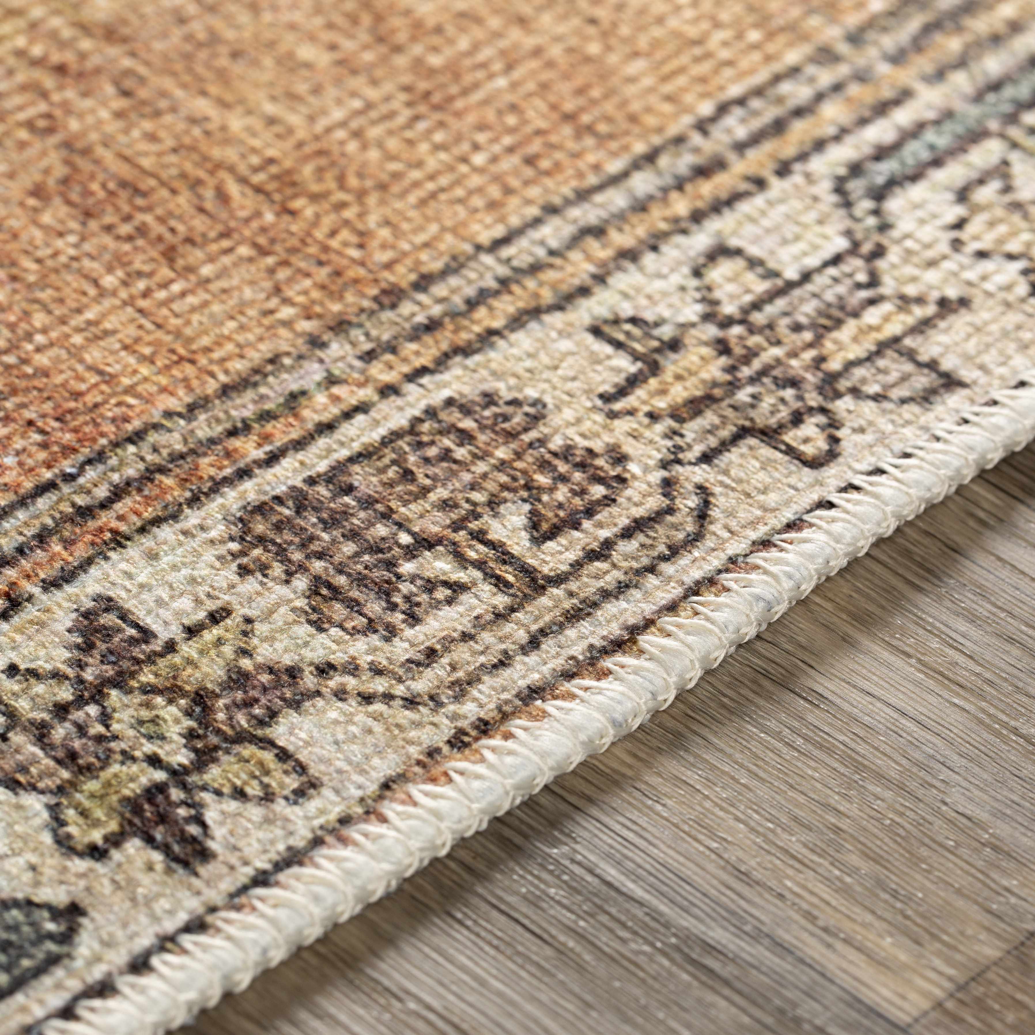 Tan, Beige and Charcoal Antique Style Traditional Machine Washable Area rug - Image 16