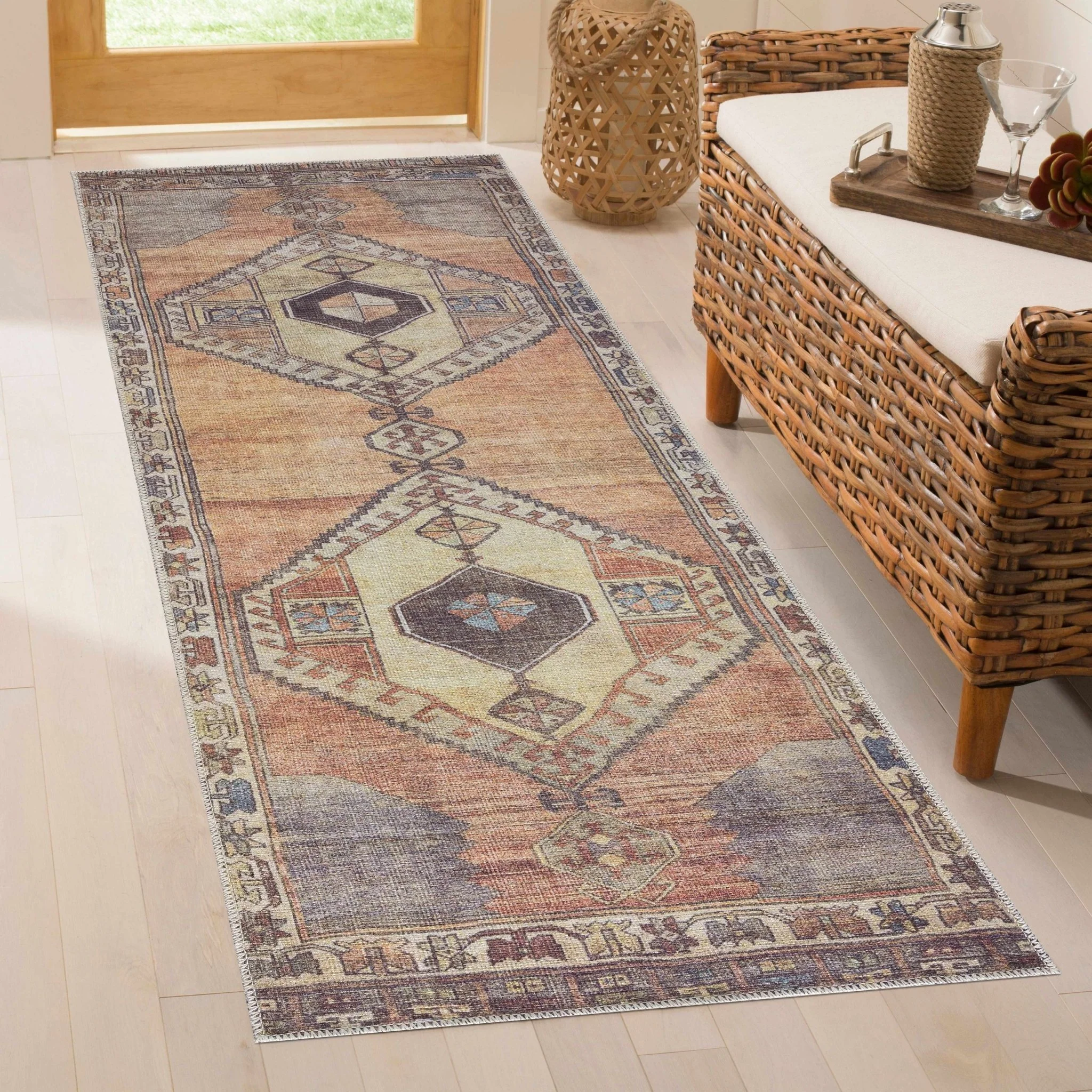 Tan, Beige and Charcoal Antique Style Traditional Machine Washable Area rug - Image 4