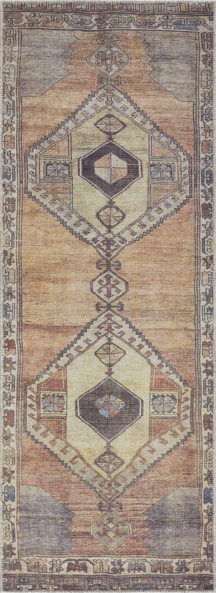 Tan, Beige and Charcoal Antique Style Traditional Machine Washable Area rug - Image 5