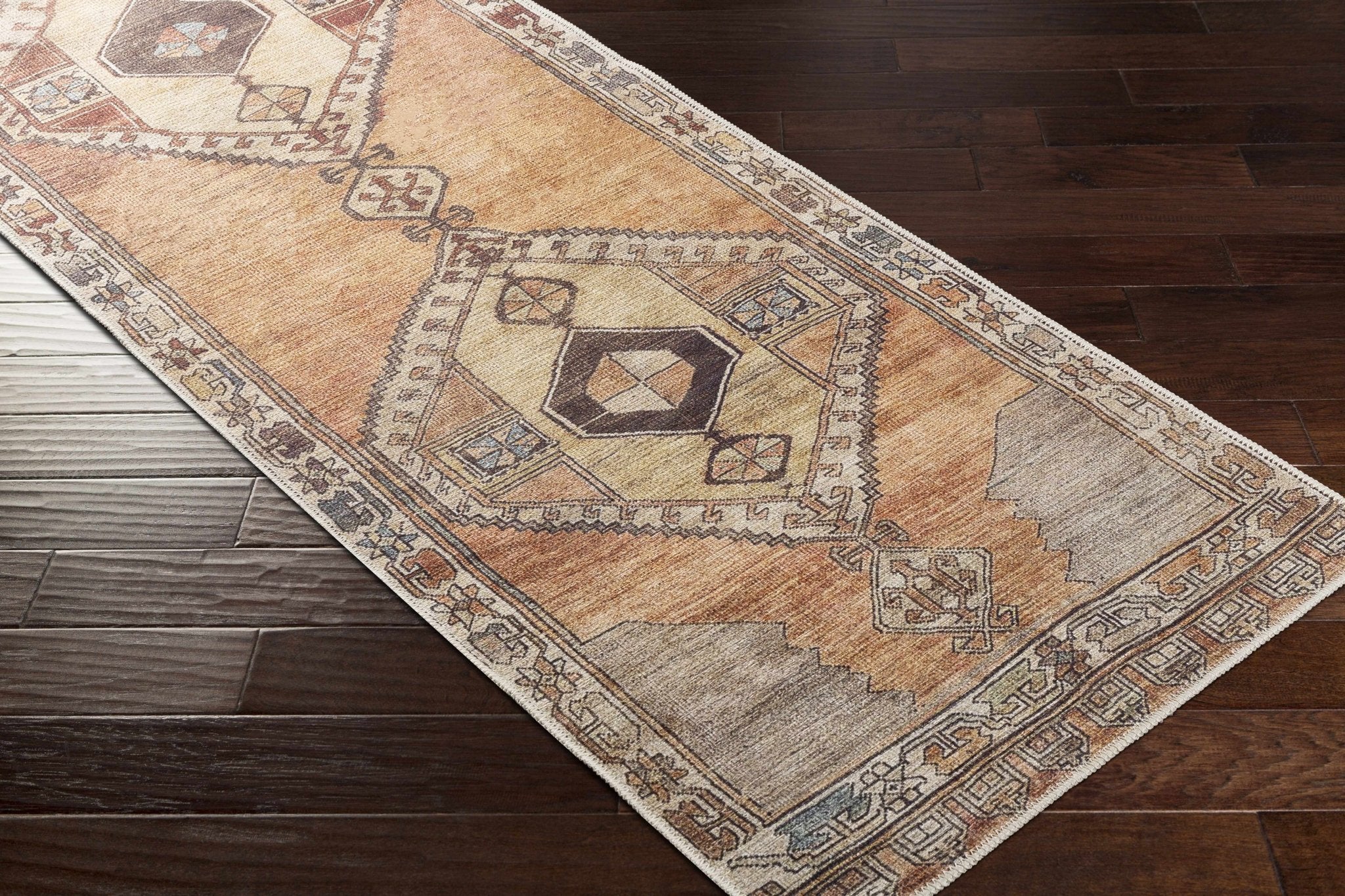 Tan, Beige and Charcoal Antique Style Traditional Machine Washable Area rug - Image 6
