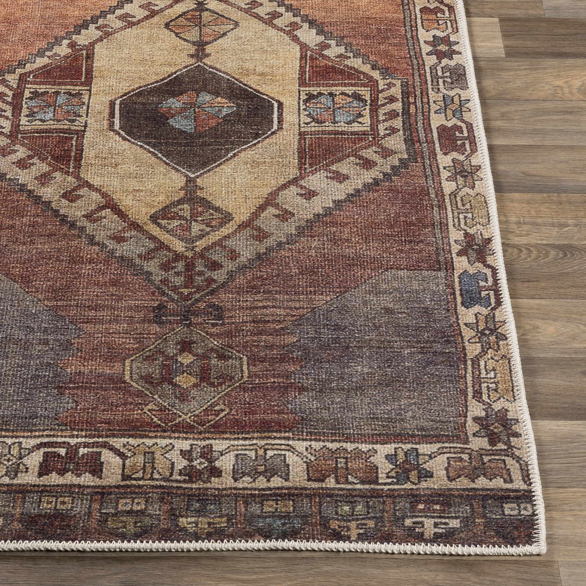 Tan, Beige and Charcoal Antique Style Traditional Machine Washable Area rug - Image 7