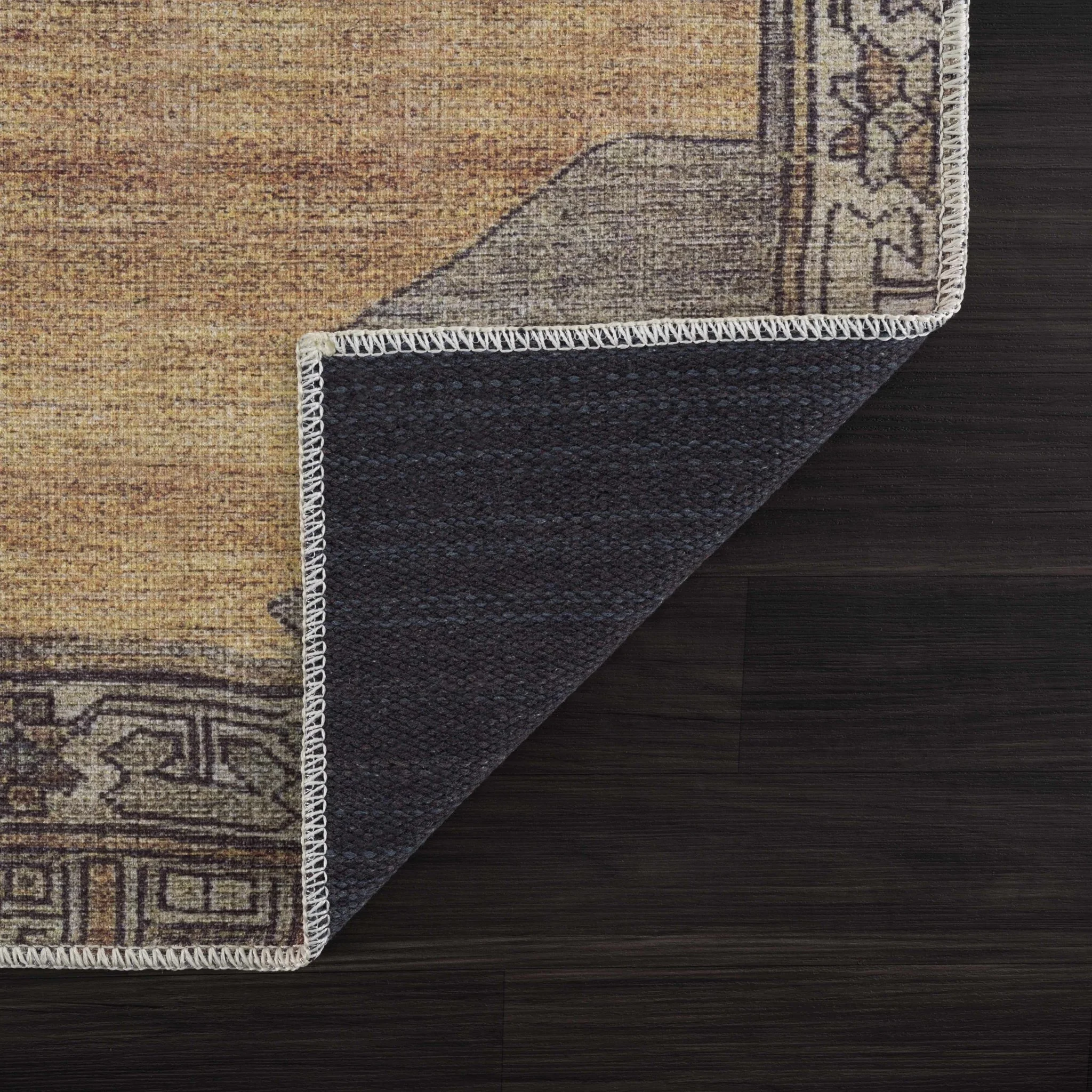 Tan, Beige and Charcoal Antique Style Traditional Machine Washable Area rug - Image 8