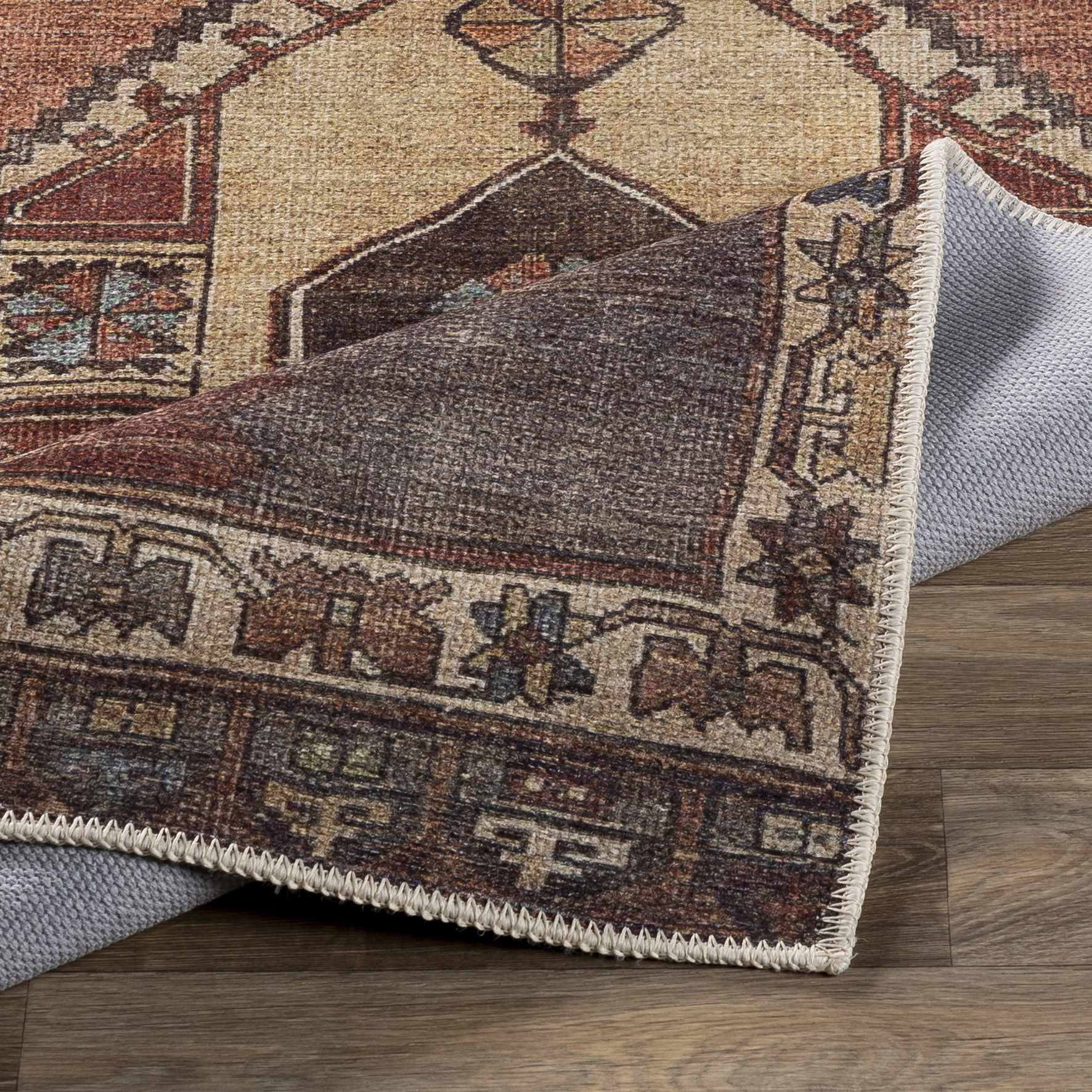 Tan, Beige and Charcoal Antique Style Traditional Machine Washable Area rug - Image 9