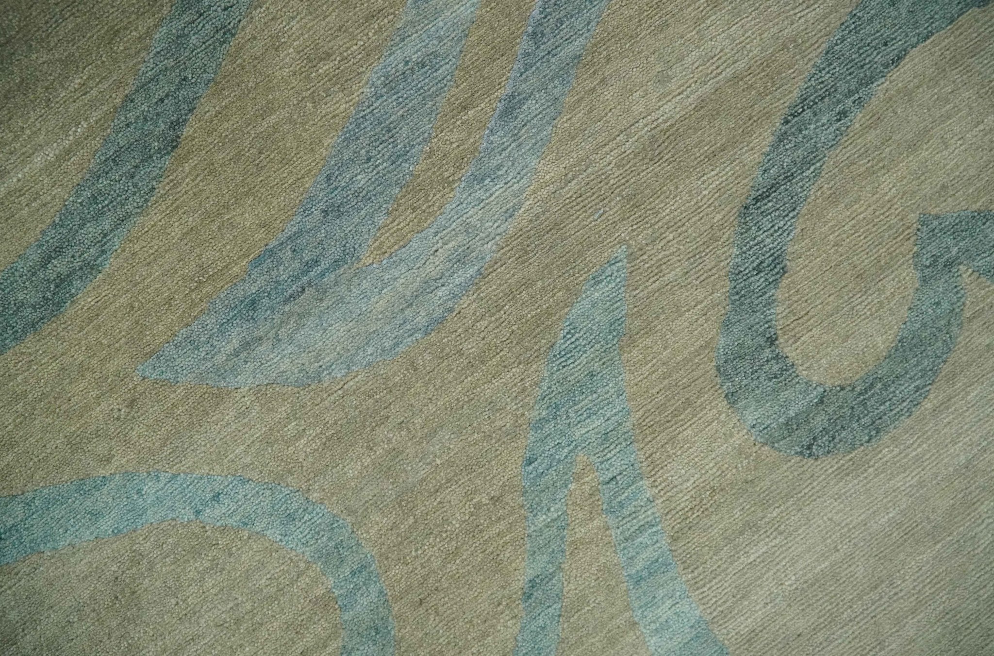 Beige, Teal and Silver Modern design Hand knotted 6x9 wool and Art Silk Area Rug - Image 5