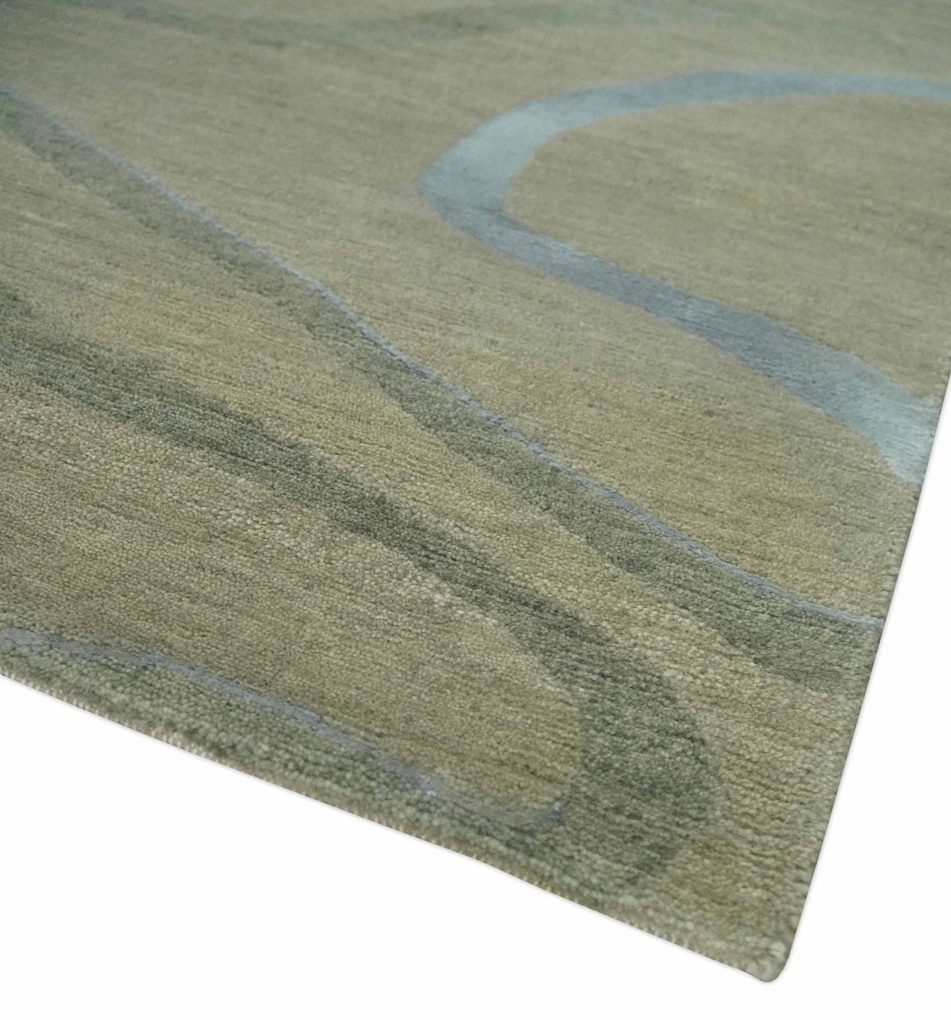 Beige, Teal and Silver Modern design Hand knotted 6x9 wool and Art Silk Area Rug - Image 6