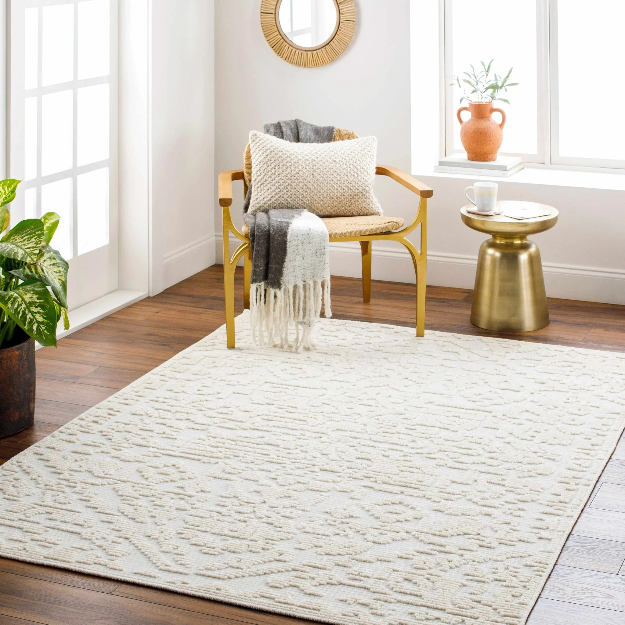 Beige Texture Traditional Medallion washable area Rug - Image 9