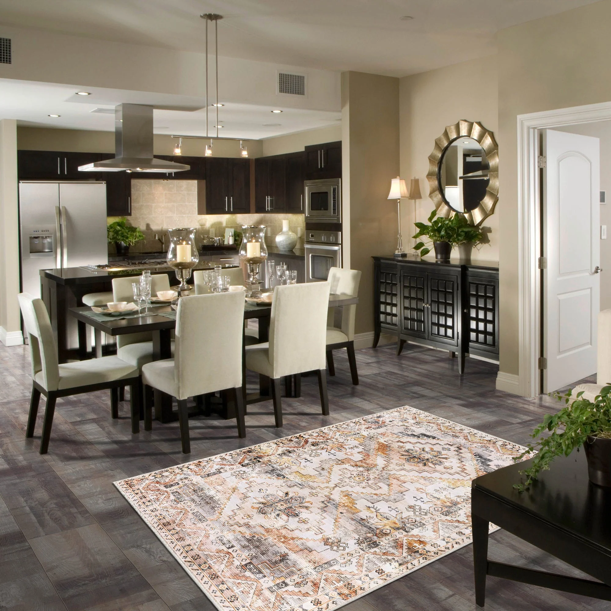 Beige Traditional Style Machine Washable Cotton Area Rug - Image 2