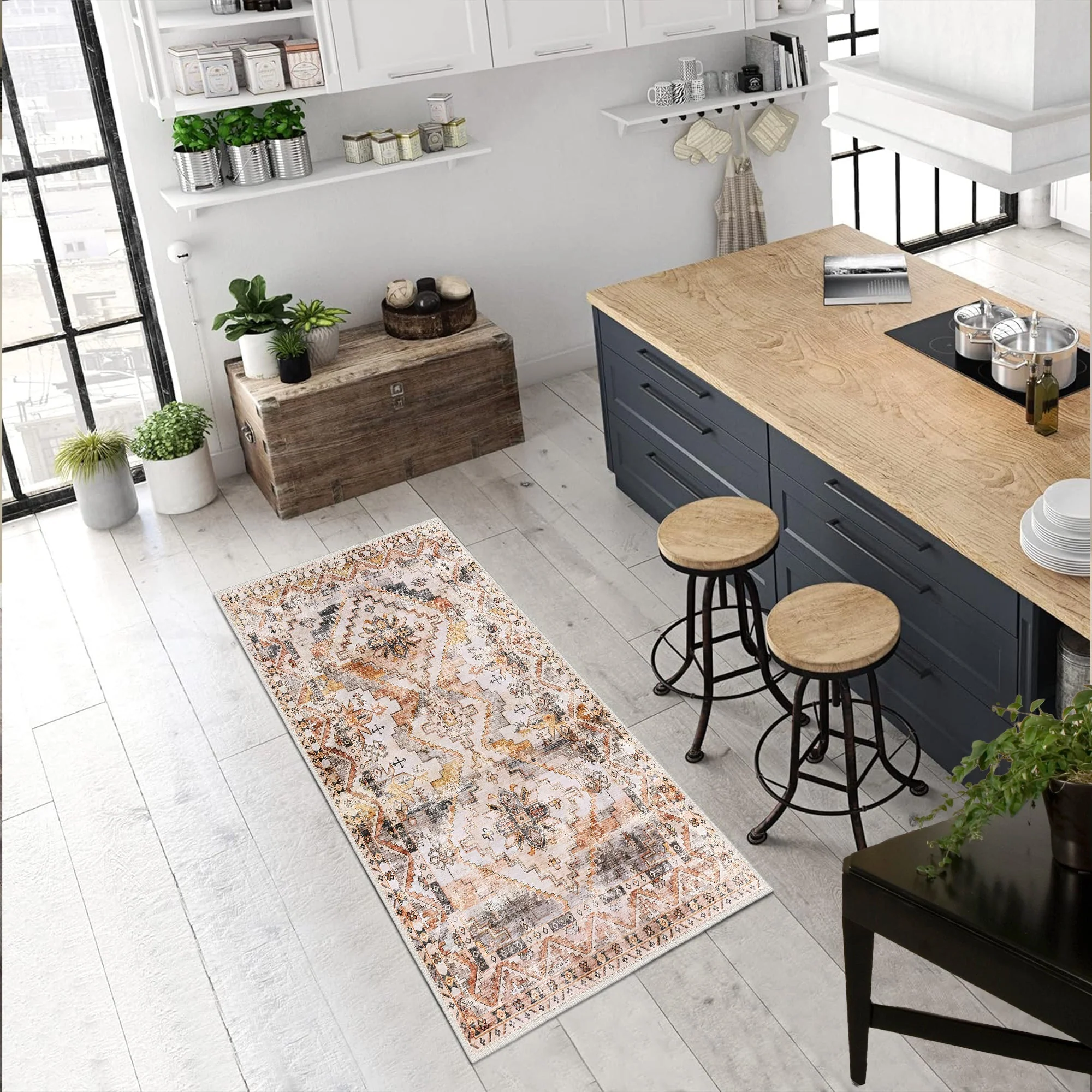 Beige Traditional Style Machine Washable Cotton Area Rug - Image 3